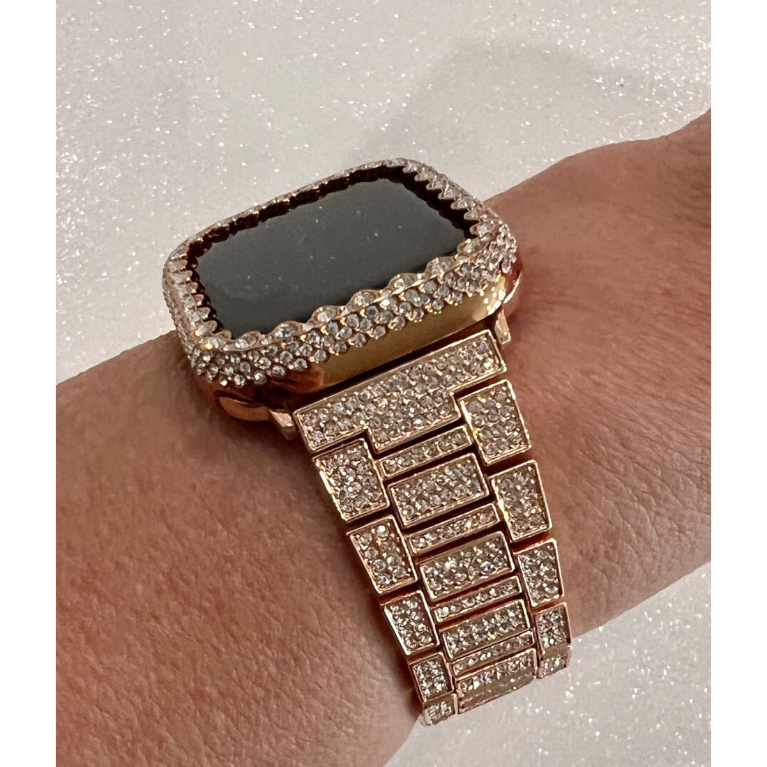 38mm-45mm Apple Watch Band Women Swarovski Crystal Rose Gold & or Apple Watch Cover Swarovski Crystals Iwatch Candy Bezel Poly Carbonate -
