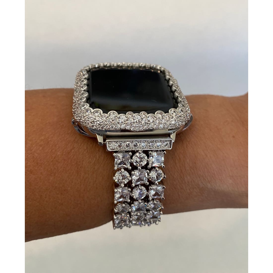 Apple Watch Band 41mm or 45mm 49mm Ultra Women's Silver Swarovski Crystal & or Lab Diamond Bezel Bumper Cover Smartwatch Series 8 - 49mm