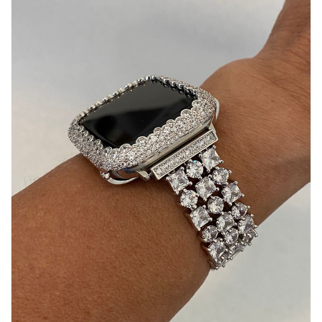 Apple Watch Band 41mm or 45mm 49mm Ultra Women's Silver Swarovski Crystal & or Lab Diamond Bezel Bumper Cover Smartwatch Series 8 - 49mm