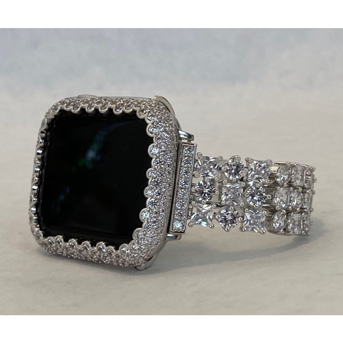 Apple Watch Band 41mm or 45mm 49mm Ultra Women's Silver Swarovski Crystal & or Lab Diamond Bezel Bumper Cover Smartwatch Series 8 - 49mm