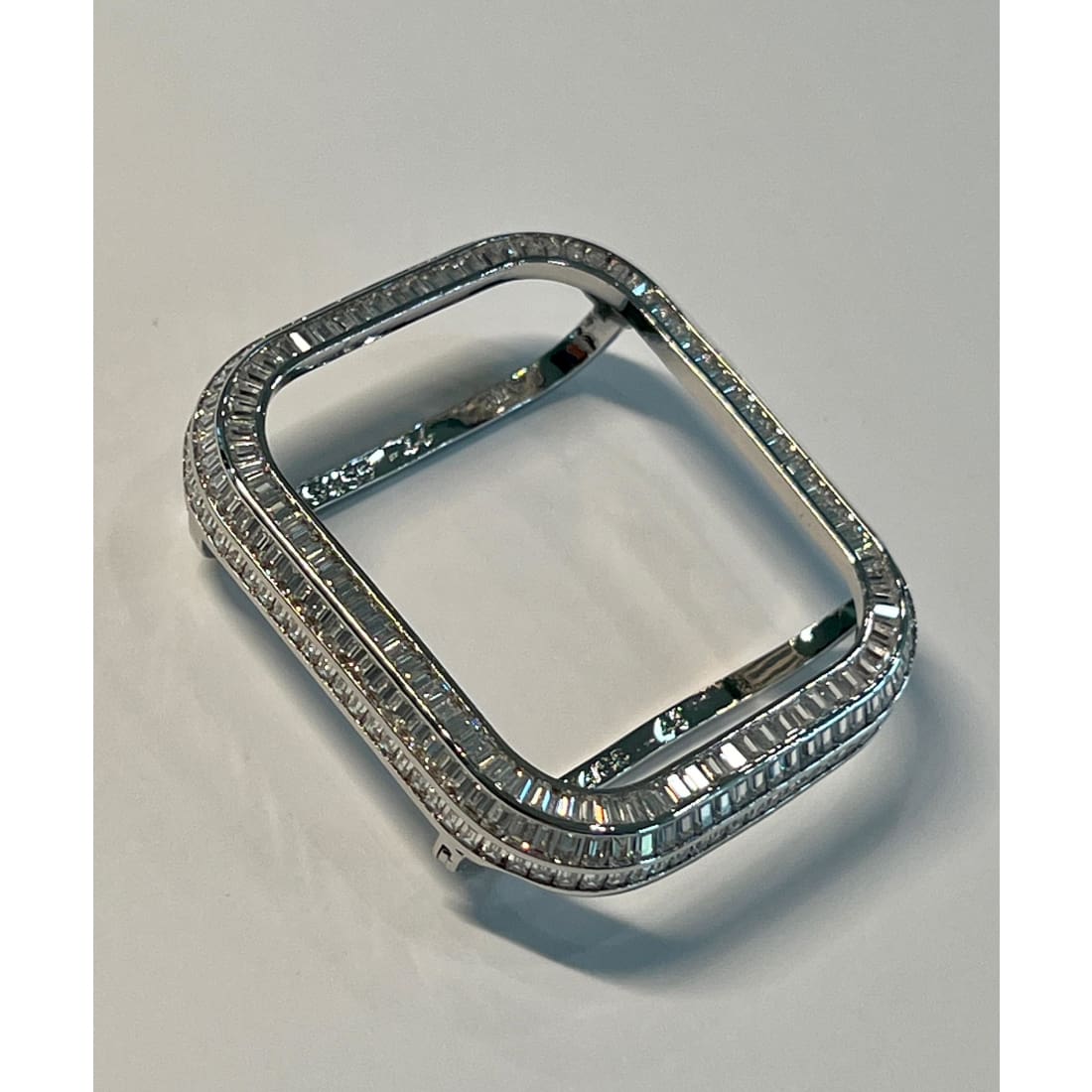 Apple Watch Band Women Designer Swarovski Crystal Baguette Silver 40mm 41mm 44mm 45mm & or Apple Watch Cover Lab Diamond Bezel Iwatch Candy