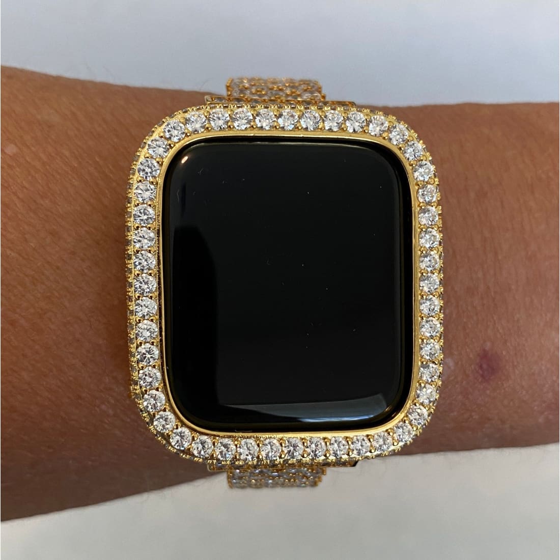 Apple Watch Cover Gold Lab Diamond Bezel Case Smartwatch Bumper Bling 38mm 40mm 41mm 42mm 44mm 45mm 49mm Ultra Series 1,2,3,4,5,6,7,8 SE -