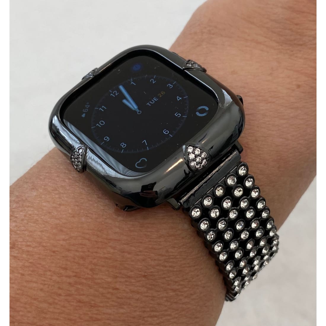 Black Apple Watch Band 38mm 40mm 42mm 44mm and or Teardrop Lab Diamond Bezel Case Cover Iwatch Bling Series 6 blb1 - 40mm apple watch,