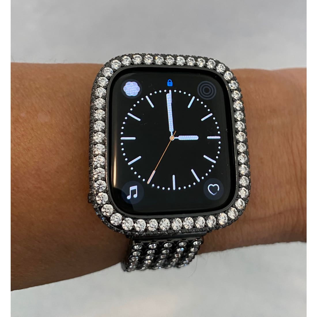 Black Apple Watch Band 41mm 45mm & or Lab Diamond Bezel Cover Iwatch Bling 38mm 42mm 44mm 40mm Series 1-8 SE - apple watch, apple watch