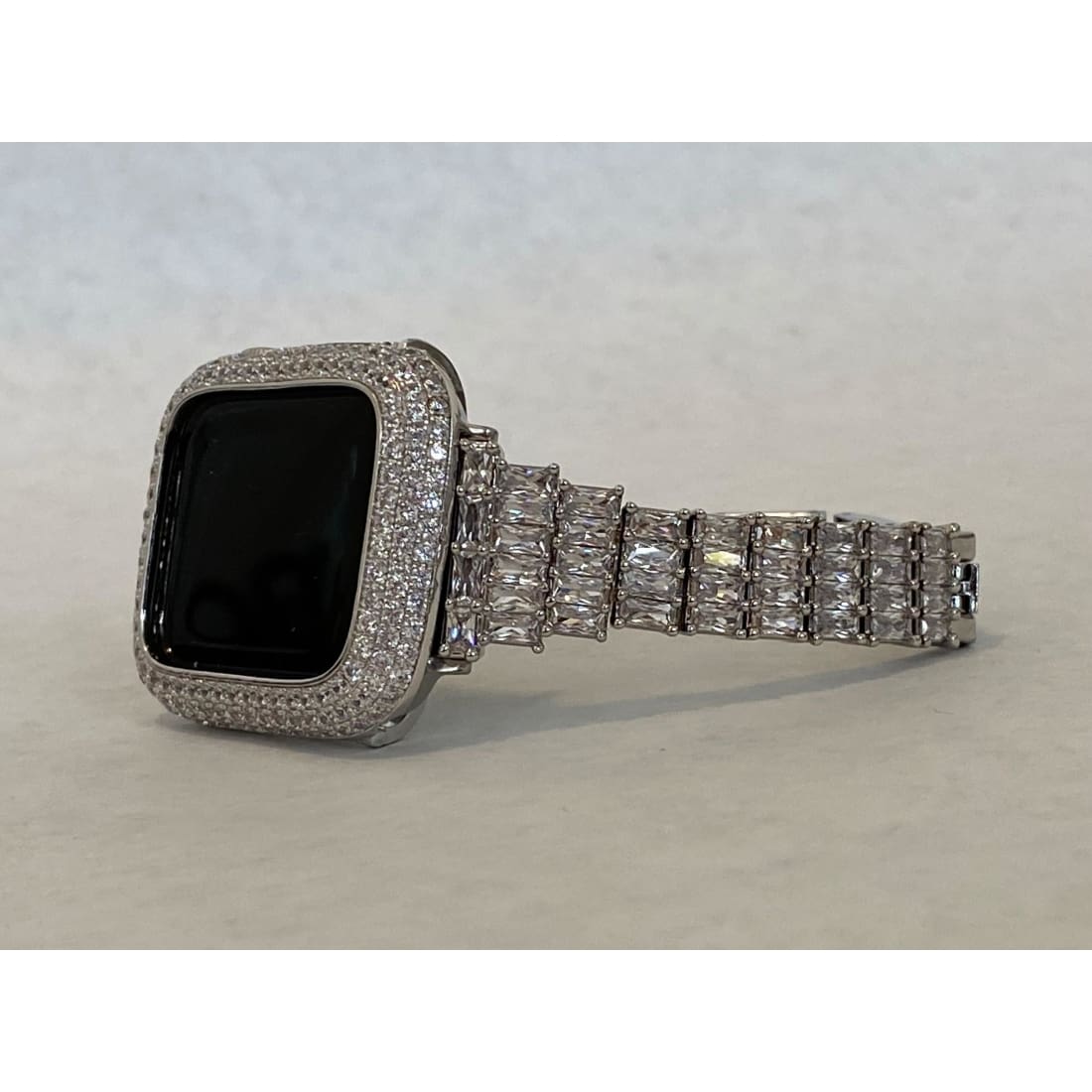 Bling Apple Watch Band Women Silver 41mm 45mm 49mm Ultra Series 7-8 Swarovski Crystal & or Lab Diamond Bezel Cover for Smartwatch - apple