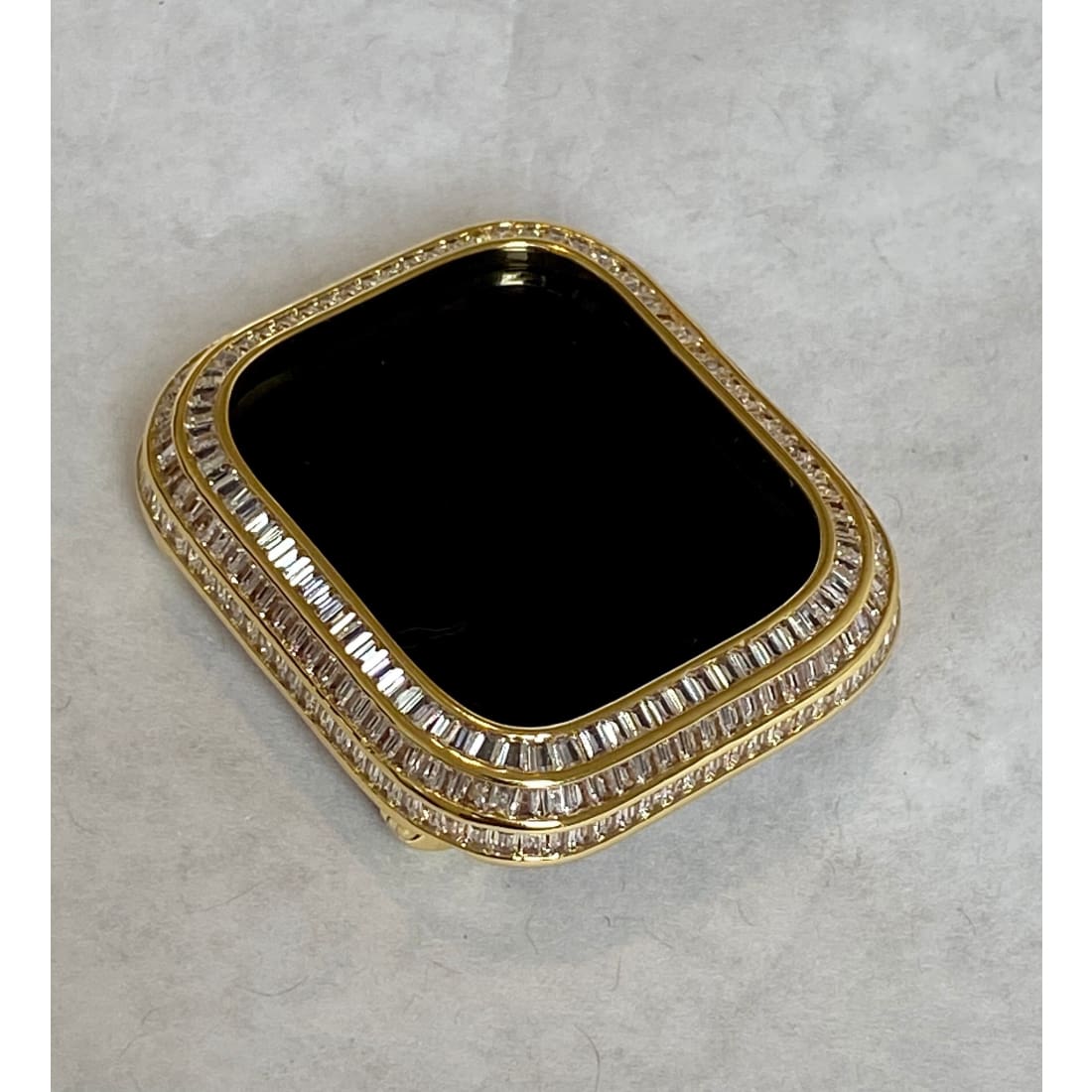 Bling Gold Apple Watch Band 41mm 44mm & or Lab Diamond Baguette Bezel Cover Handmade - 40mm apple watch, 44mm apple watch, apple watch,