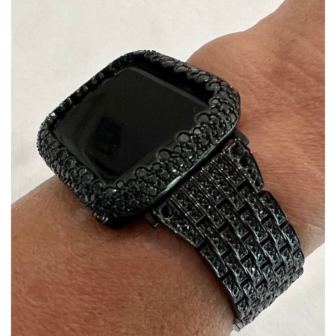 Custom Apple Watch Band Black Swarovski Crystal & or Apple Watch Cover Lab Diamond 38mm 40mm 41mm 42mm 44mm 45mm 49mm Ultra Smartwatch Bling