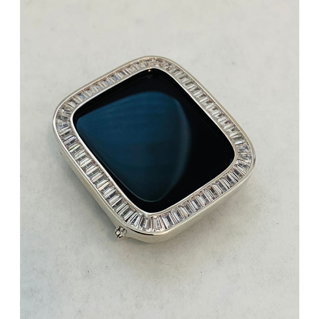 Custom Silver Apple Watch Band Swarovski Crystal Baguettes 38 40 41 42 44 45mm & or Baguette Lab Diamond Bezel Cover Series 2-8 SE - 40mm