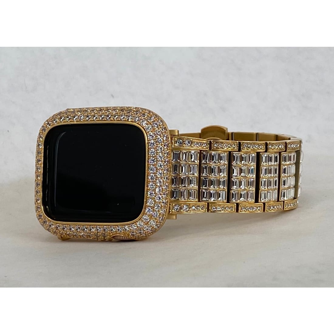 Designer Apple Watch Band Gold Series Rolex Style 38mm-49mm Ultra & or Smartwatch Lab Diamond Bezel Cover Smartwatch Bumper Bling - 49mm