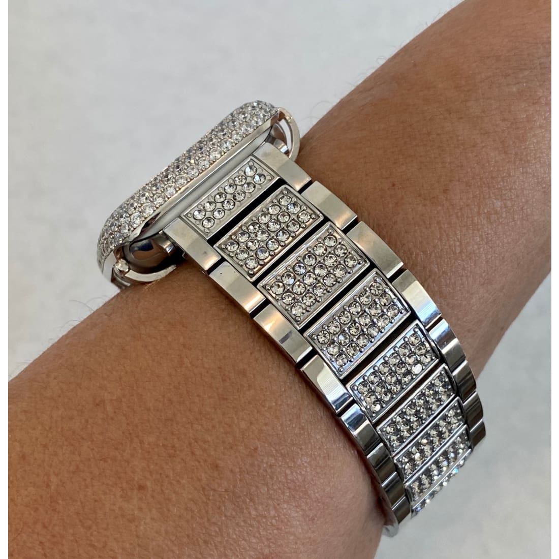 Designer Apple Watch Band Silver 38mm 40mm 41mm 42mm 44mm 45mm 49mm Ultra Swarovski Crystal & or Apple Watch Cover Lab Diamond Bezel Bling -