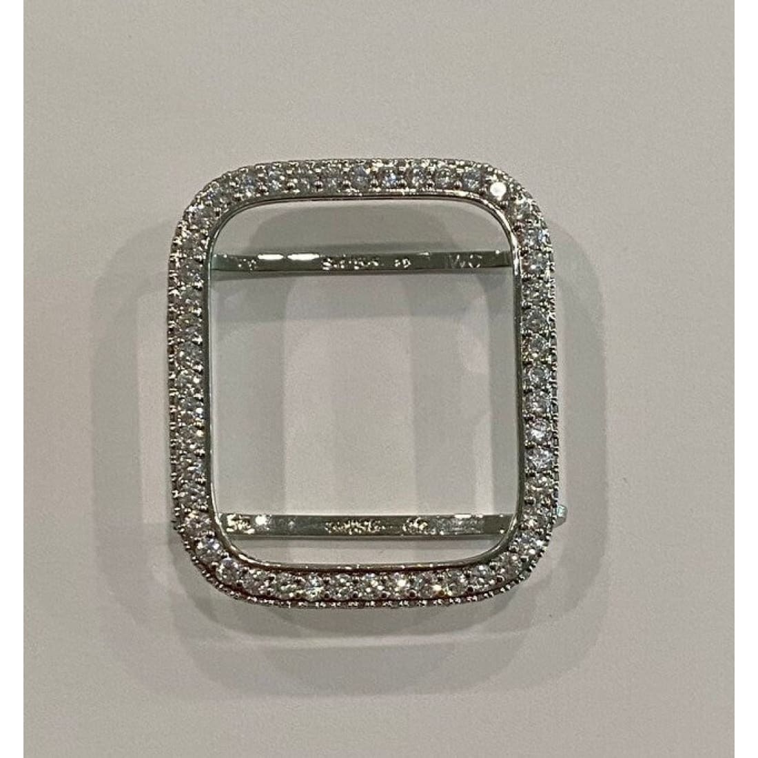 Designer Apple Watch Band Silver Swarovski Crystals 38 40 41 42 44 45 49mm Ultra & or Pave Lab Diamond Bezel Cover Smartwatch Bumper - 44mm
