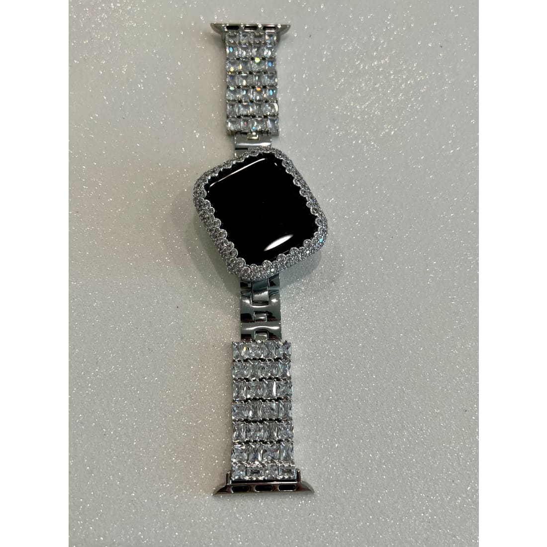 Designer Apple Watch Band Woman Baguette Radiant Cut Swarovski Crystal Silver 49mm Ultra & or Apple Watch Cover Lab Diamond Bezel 41 45mm -