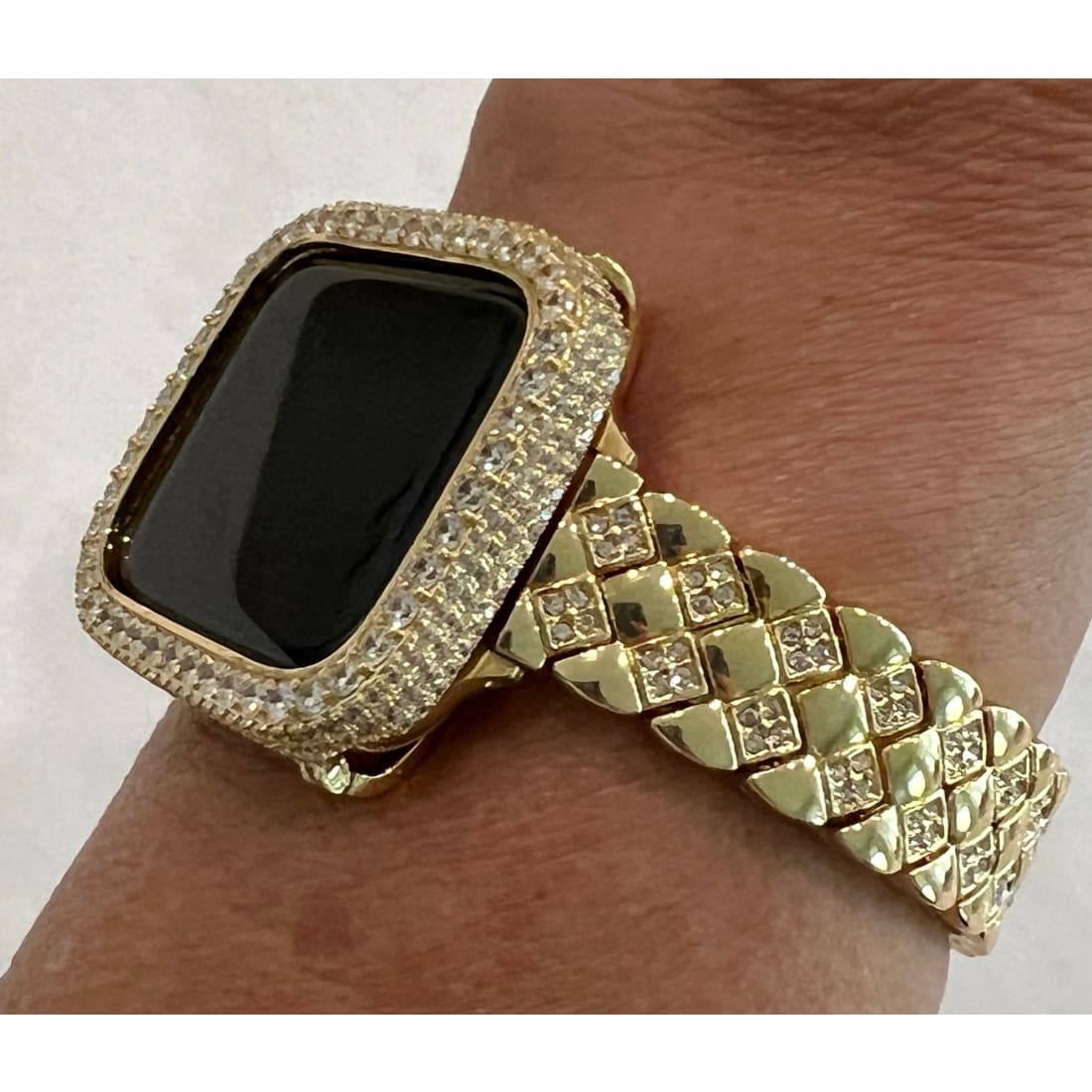 Gold Apple Watch Band 41mm 45mm 49mm Ultra Swarovski Crystals & or Apple Watch Cover Lab Diamond Bezel Case Smartwatch Bling 38mm-49mm -