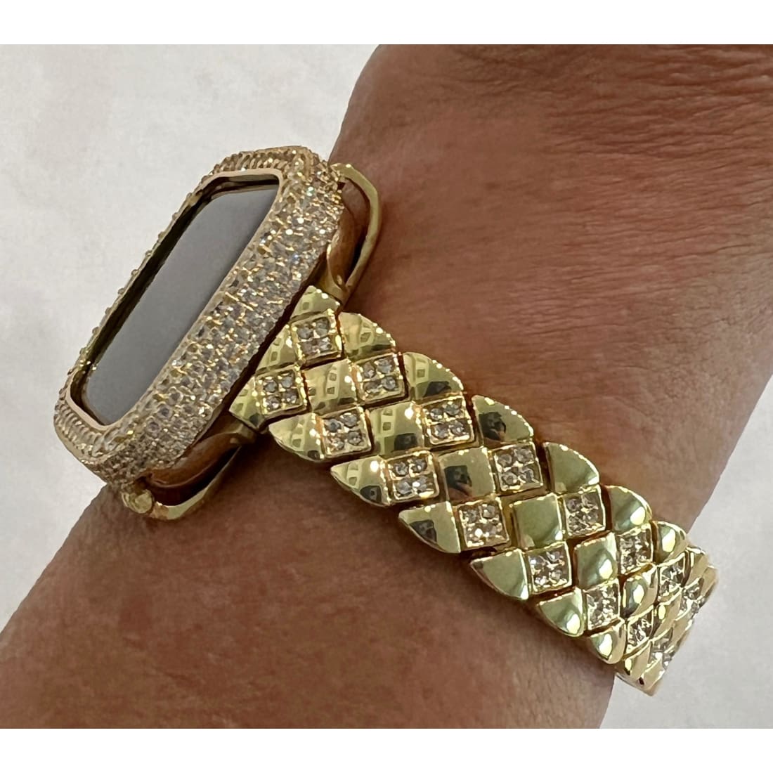 Gold Apple Watch Band 41mm 45mm 49mm Ultra Swarovski Crystals & or Apple Watch Cover Lab Diamond Bezel Case Smartwatch Bling 38mm-49mm -