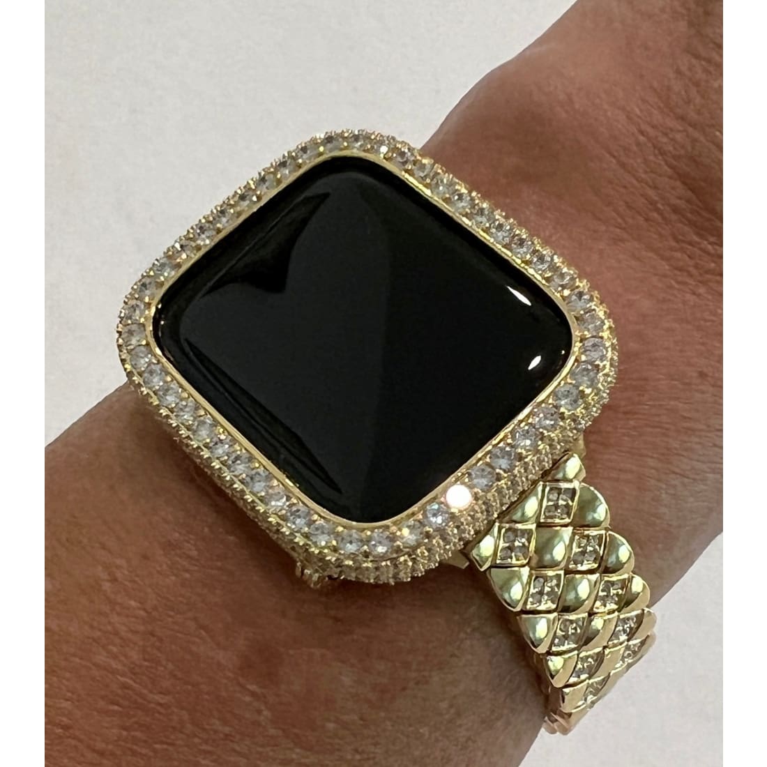 Gold Apple Watch Band 41mm 45mm 49mm Ultra Swarovski Crystals & or Apple Watch Cover Lab Diamond Bezel Case Smartwatch Bling 38mm-49mm -
