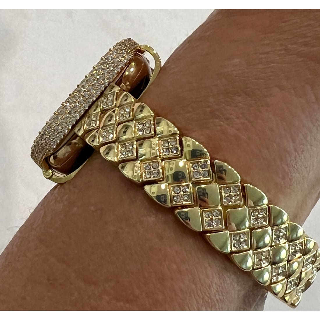 Gold Apple Watch Band 41mm 45mm 49mm Ultra Swarovski Crystals & or Apple Watch Cover Lab Diamond Bezel Case Smartwatch Bling 38mm-49mm -