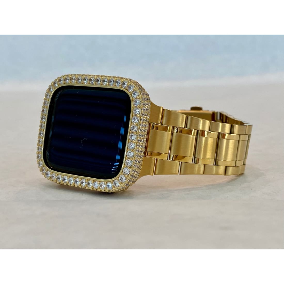 Gold Apple Watch Band 49mm Ultra Stainless Steel Ultra Thin & or Apple Watch Cover Lab Diamond Bezel Case Bling 38mm-45mm Series8 - apple