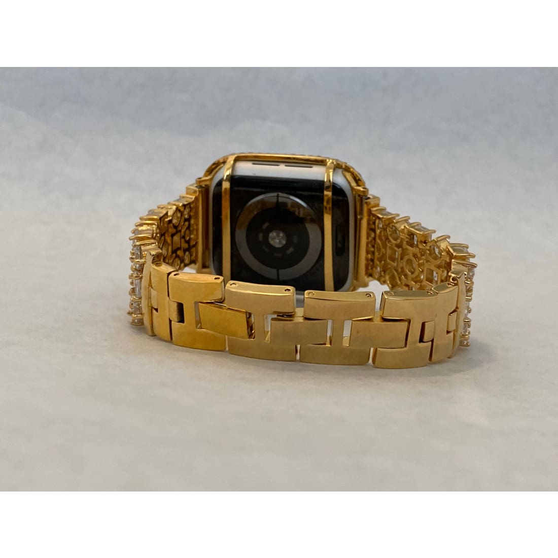 Gold Apple Watch Band Swarovski Crystals 38mm-49mm Ultra & or Apple Watch Cover Lab Diamond Bezel Case Smartwatch Bumper Bling Series 8 -