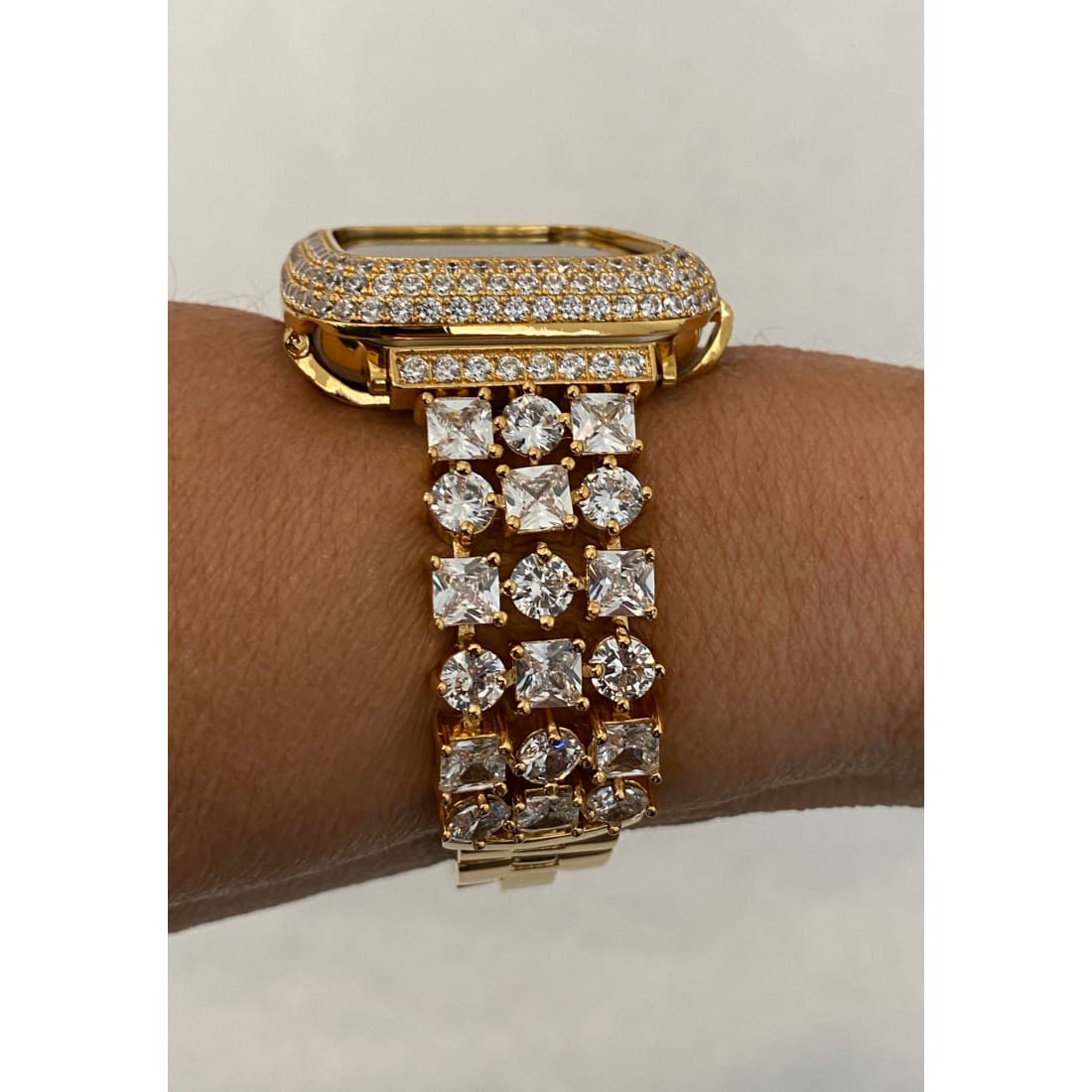 Gold Apple Watch Band Swarovski Crystals 38mm-49mm Ultra & or Apple Watch Cover Lab Diamond Bezel Case Smartwatch Bumper Bling Series 8 -