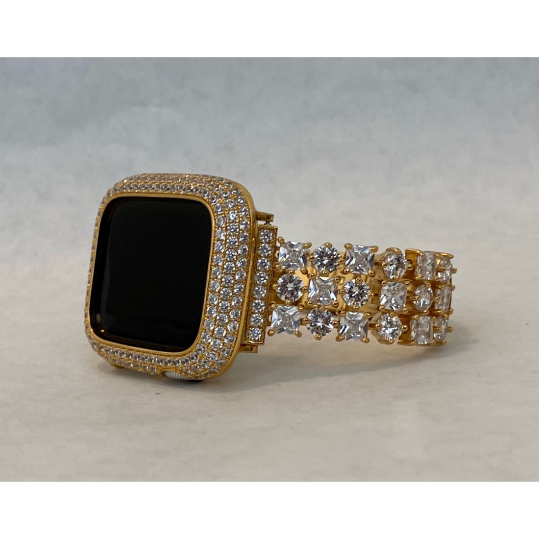 Gold Apple Watch Band Swarovski Crystals 38mm-49mm Ultra & or Apple Watch Cover Lab Diamond Bezel Case Smartwatch Bumper Bling Series 8 -