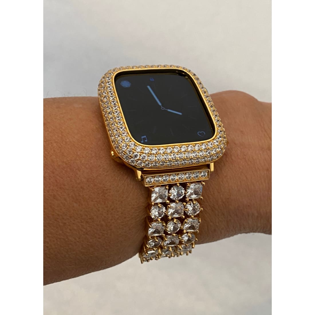 Gold Apple Watch Band Swarovski Crystals 38mm-49mm Ultra & or Apple Watch Cover Lab Diamond Bezel Case Smartwatch Bumper Bling Series 8 -