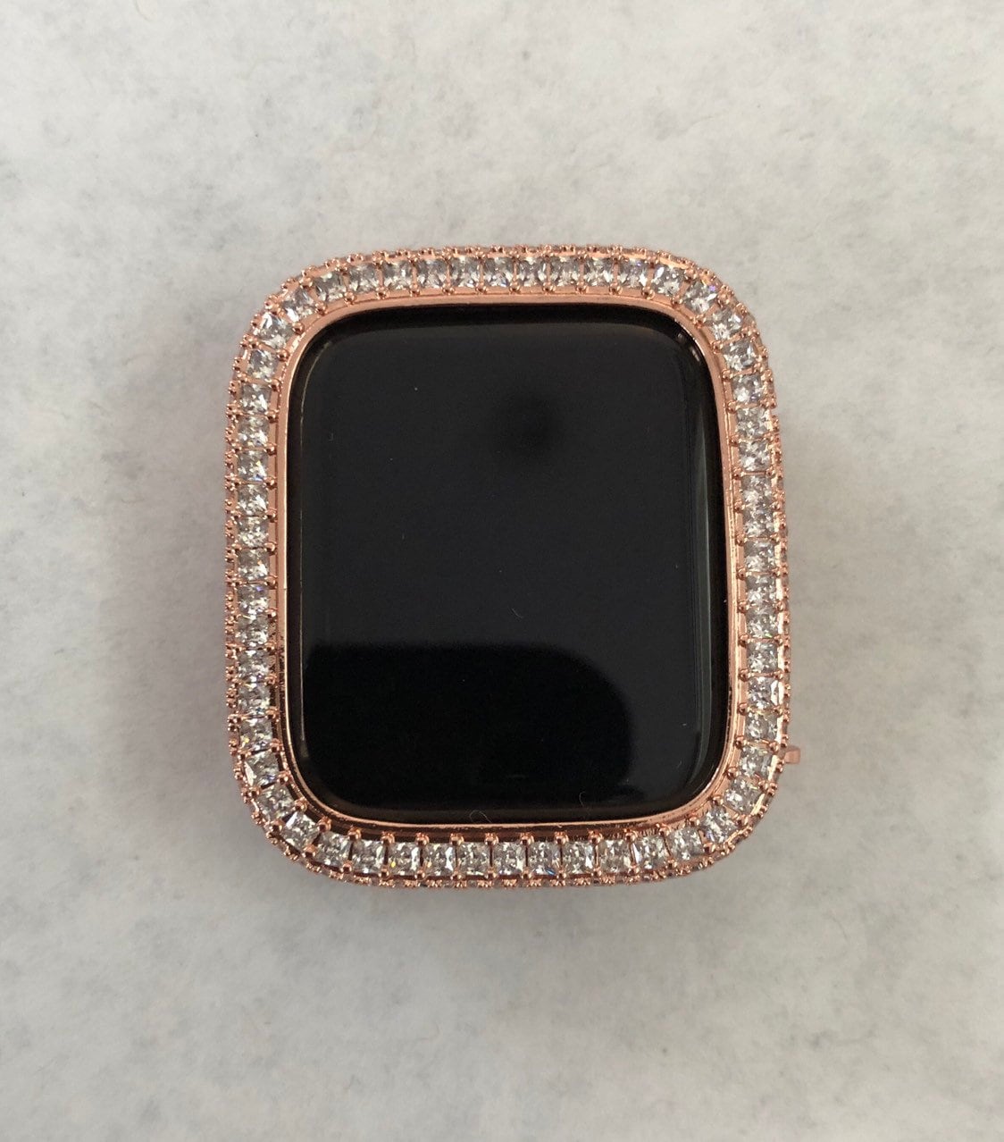 Rose Gold Apple Watch Cover with 2.5mm Square Lab Diamonds Apple Watch Case Smartwatch Bumper Bling 40mm 44mm Iwatch Candy Series 4-6