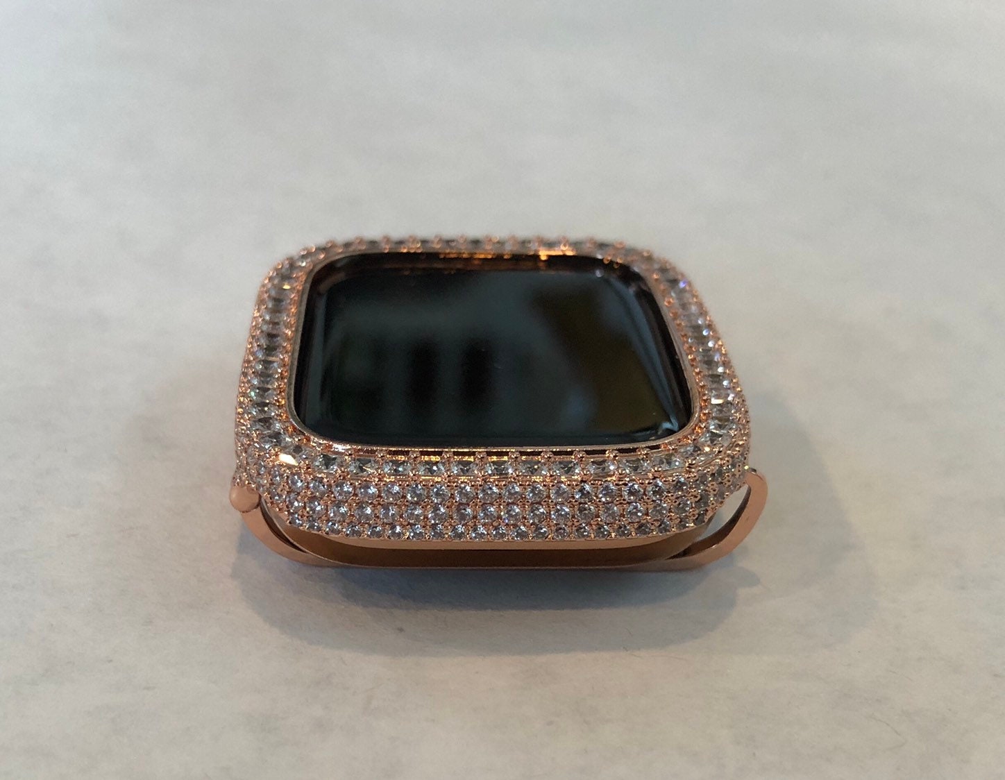 Rose Gold Apple Watch Cover with 2.5mm Square Lab Diamonds Apple Watch Case Smartwatch Bumper Bling 40mm 44mm Iwatch Candy Series 4-6