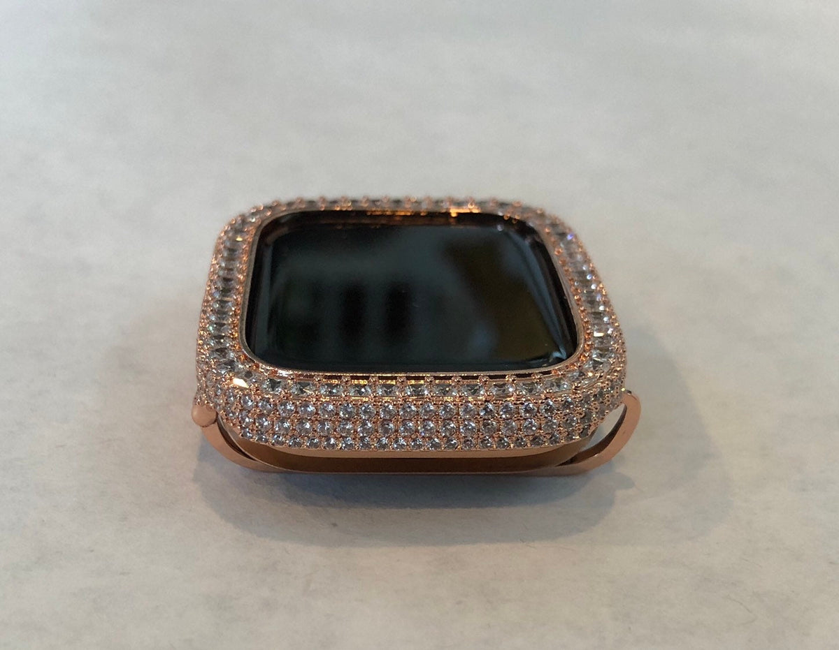 Rose Gold Apple Watch Cover with 2.5mm Square Lab Diamonds Apple Watch Case Smartwatch Bumper Bling 40mm 44mm Iwatch Candy Series 4-6