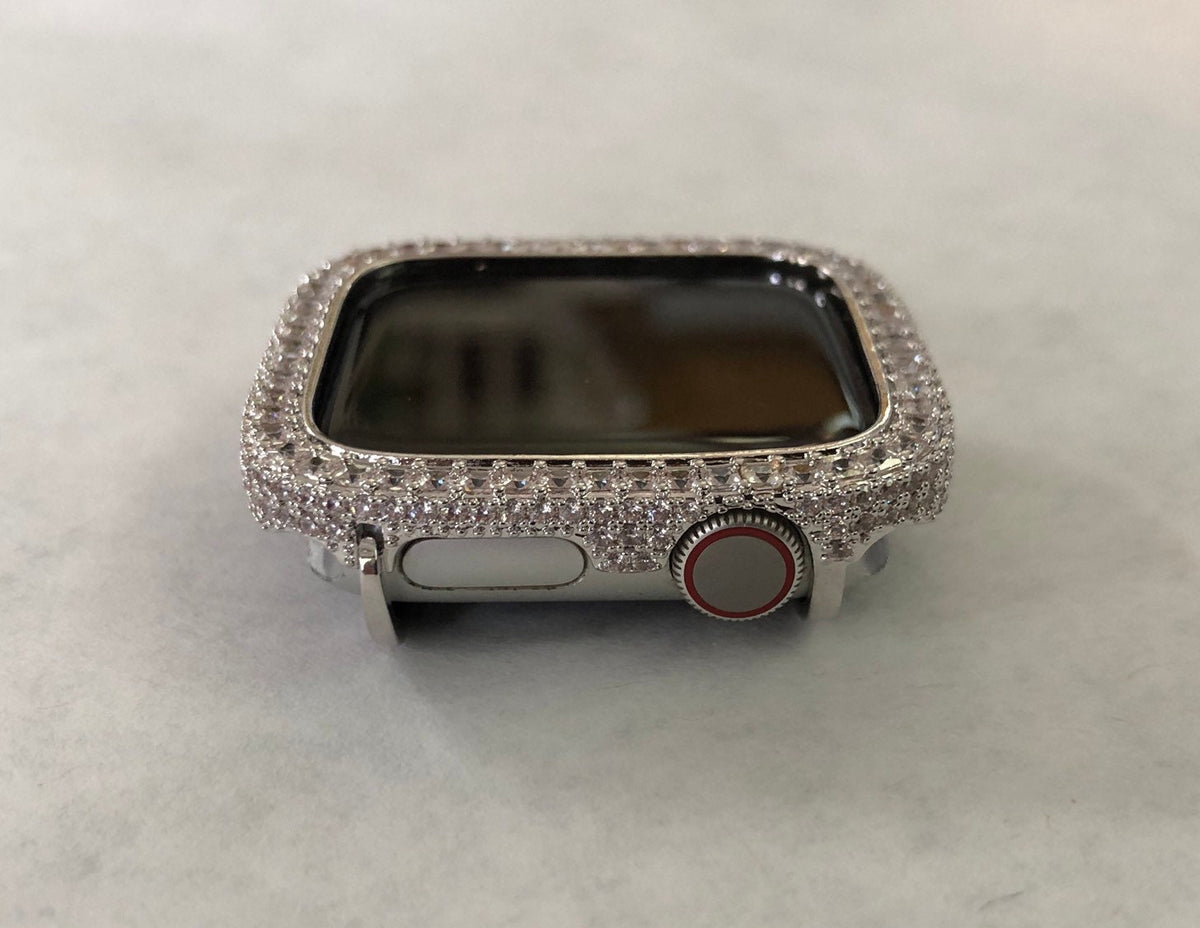 Apple Watch Cover Silver Metal Bezel 2.5mm Lab Diamonds, Apple Watch Case Protective Smartwatch Bumper Bling 40mm Series 4.5,6 SE