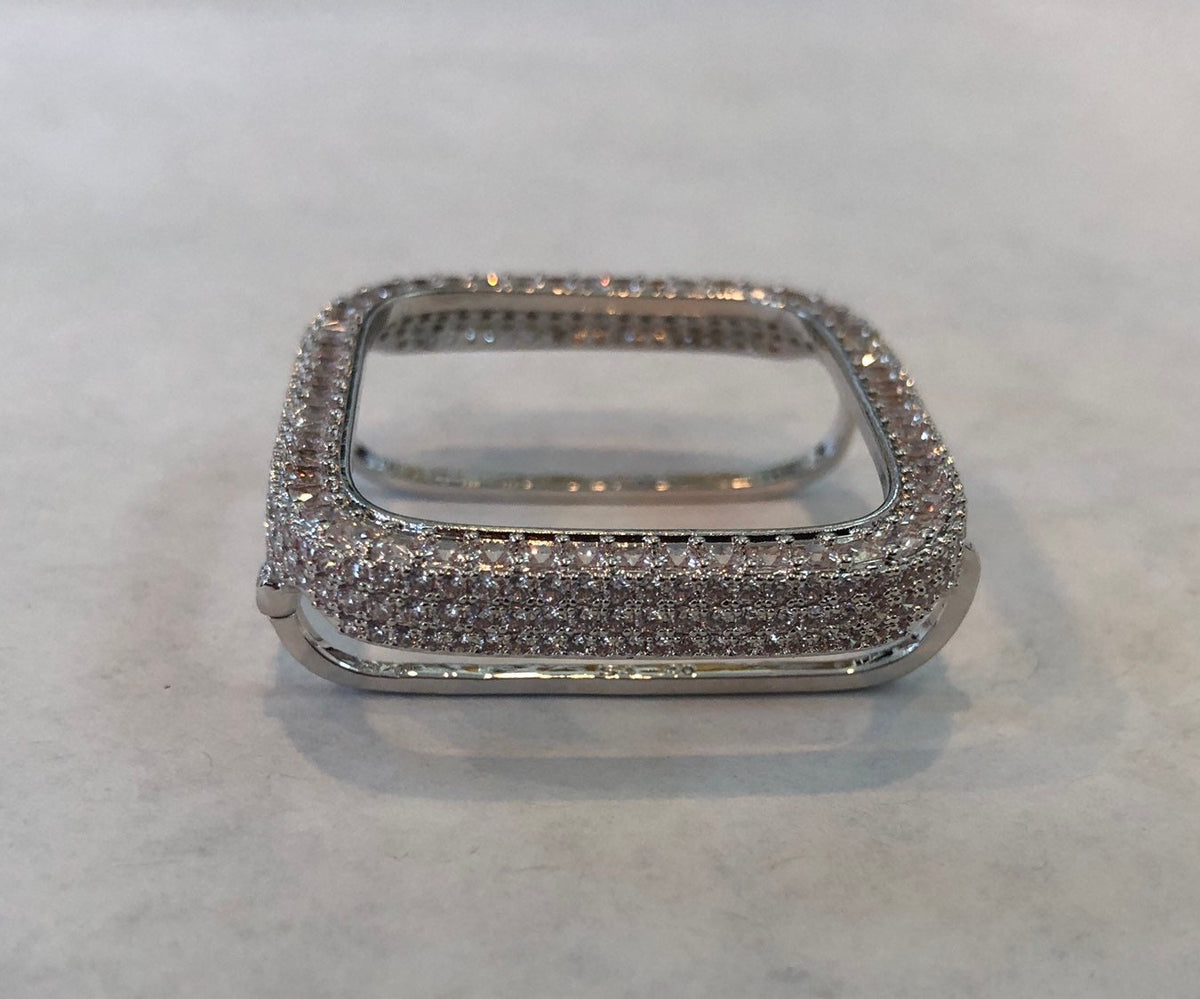 Apple Watch Cover Silver Metal Bezel 2.5mm Lab Diamonds, Apple Watch Case Protective Smartwatch Bumper Bling 40mm Series 4.5,6 SE