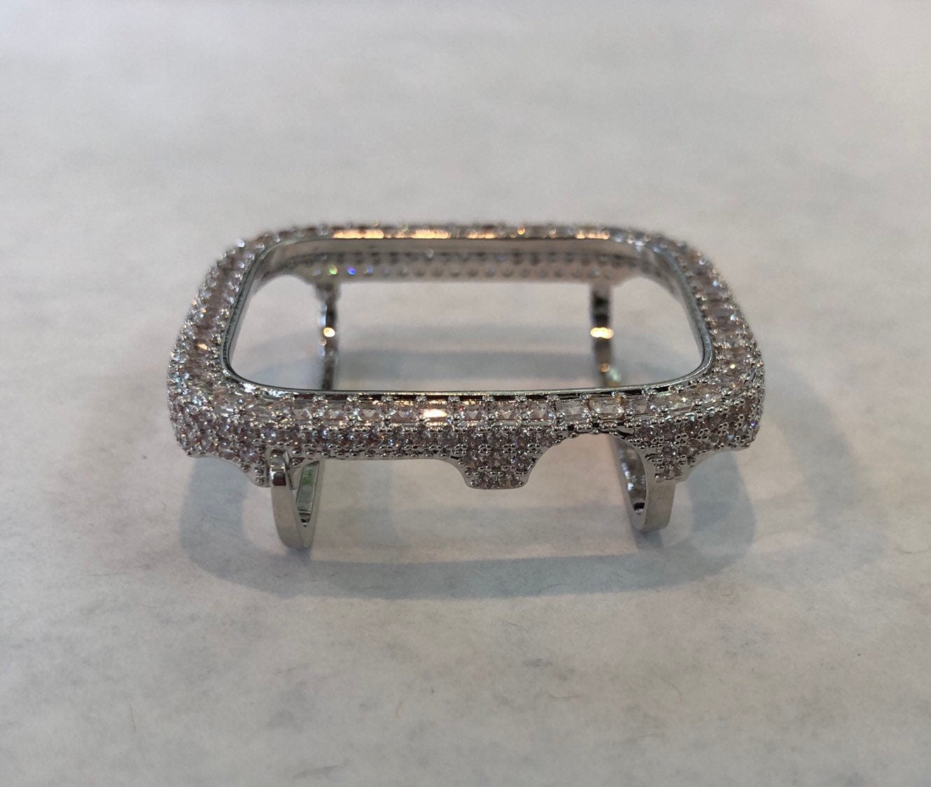 Apple Watch Cover Silver Metal Bezel 2.5mm Lab Diamonds, Apple Watch Case Protective Smartwatch Bumper Bling 40mm Series 4.5,6