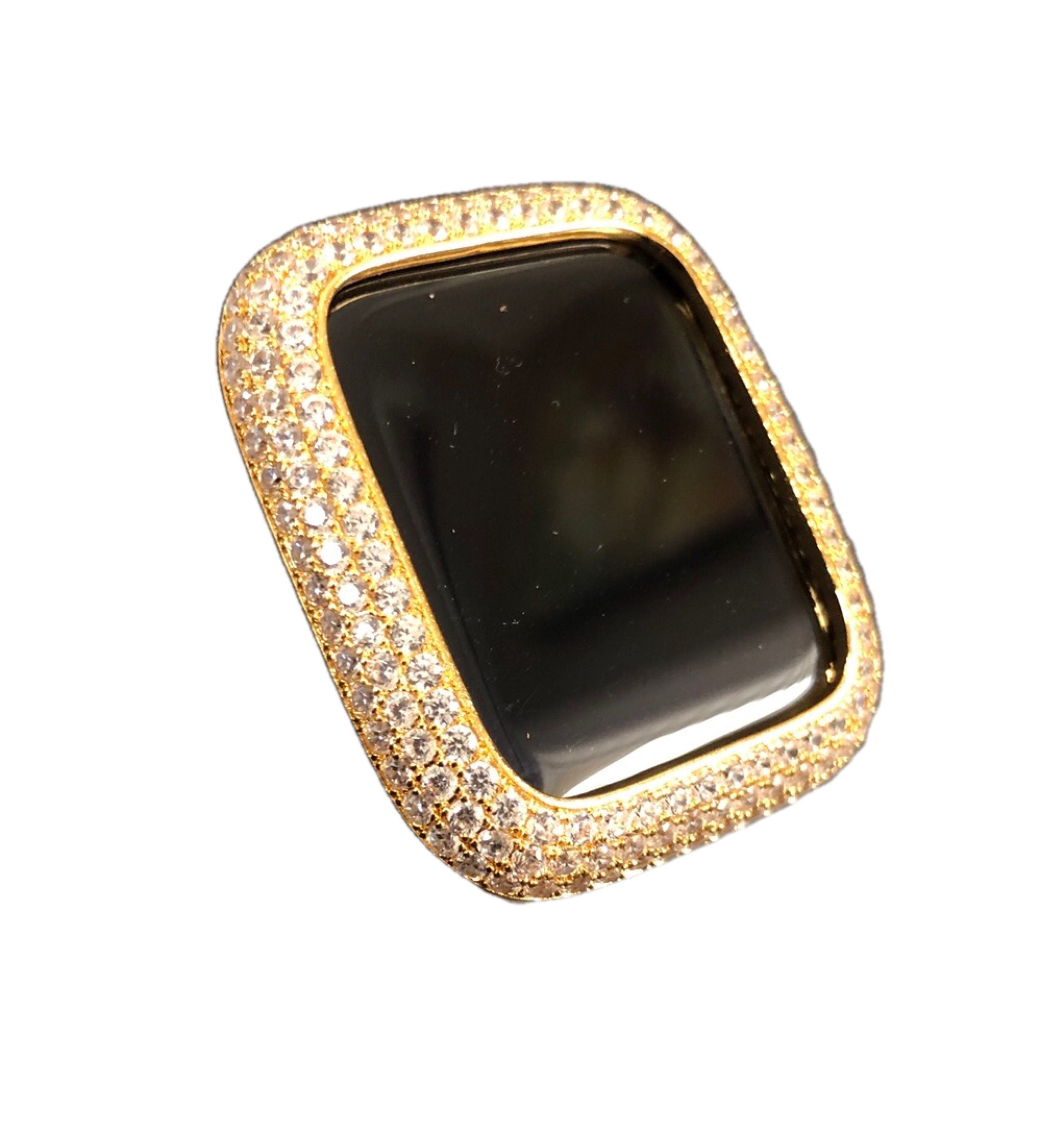 Apple Watch Bezel Cover Gold Metal Pave Lab Diamonds Apple Watch Case Smartwatch Bumper 38mm-49mm Ultra Series 2-11 SE