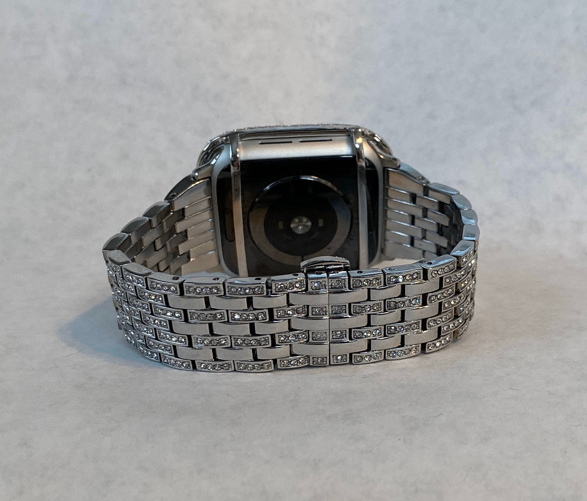 Series 10-11 Apple Watch Band Silver Stainless Steel Swarovski Crystals & or Apple Watch Case Lab Diamond Bezel Bling Iphone Watch Cover