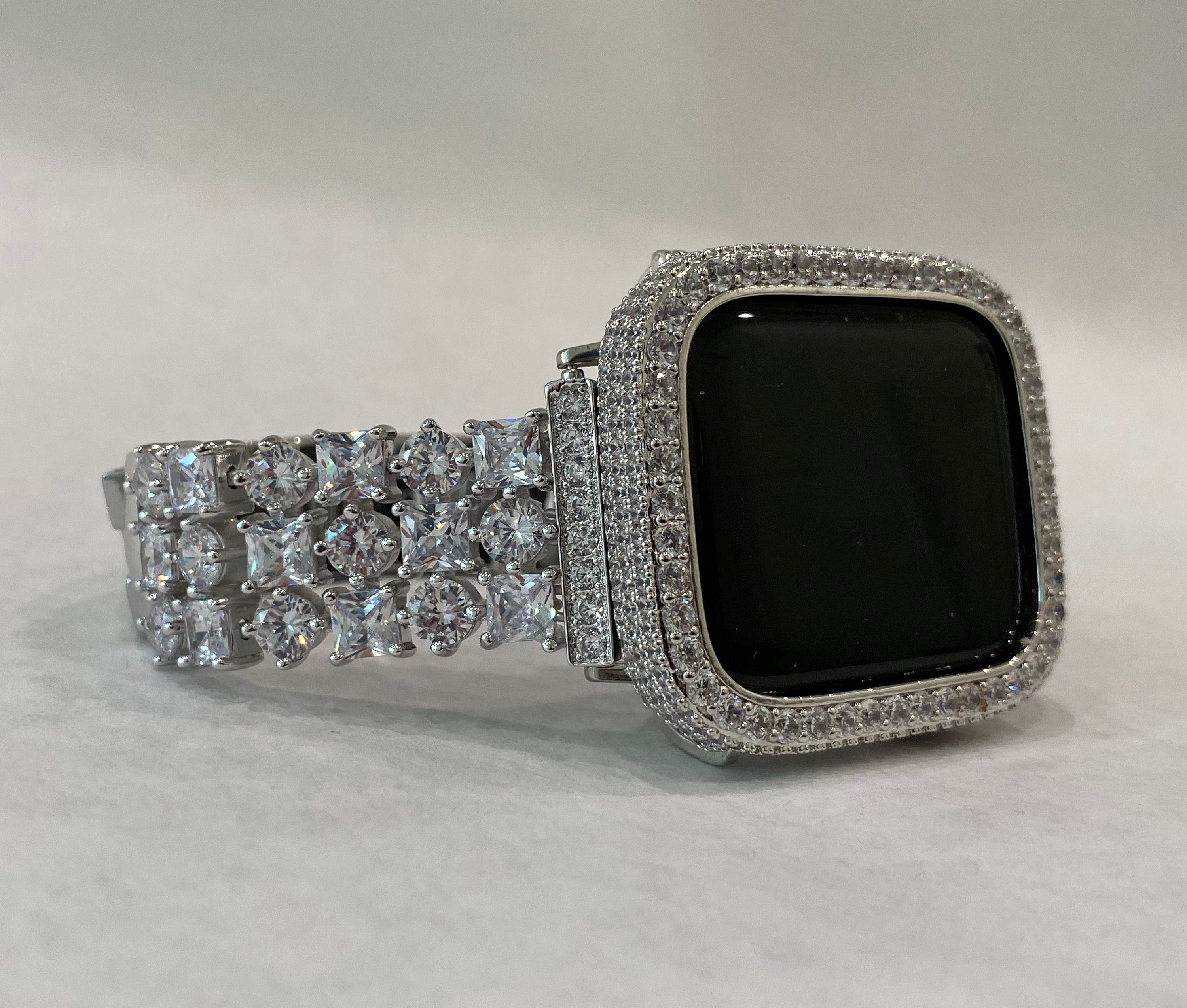 Apple Watch Band 49mm Ultra Silver Swarovski Crystals & or Apple Watch Cover Lab Diamond Bezel Case 38mm-46mm Iwatch Candy Series 10