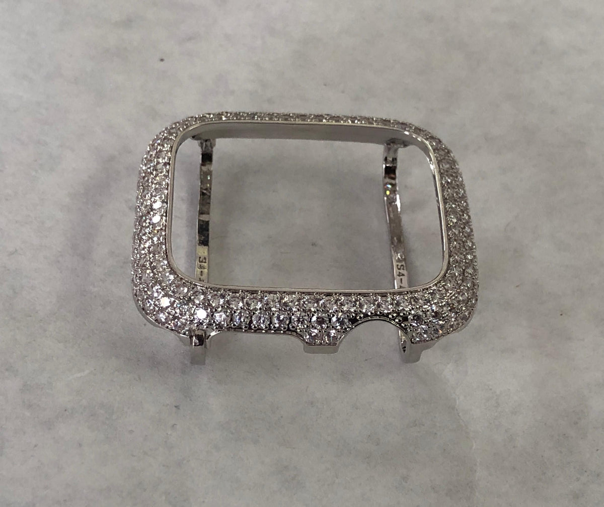 Series 10-11 Apple Watch Band Silver Stainless Steel High End Crystals & or Apple Watch Cover 2.5mm Lab Diamond Bezel Iwatch Case 38mm-49mm