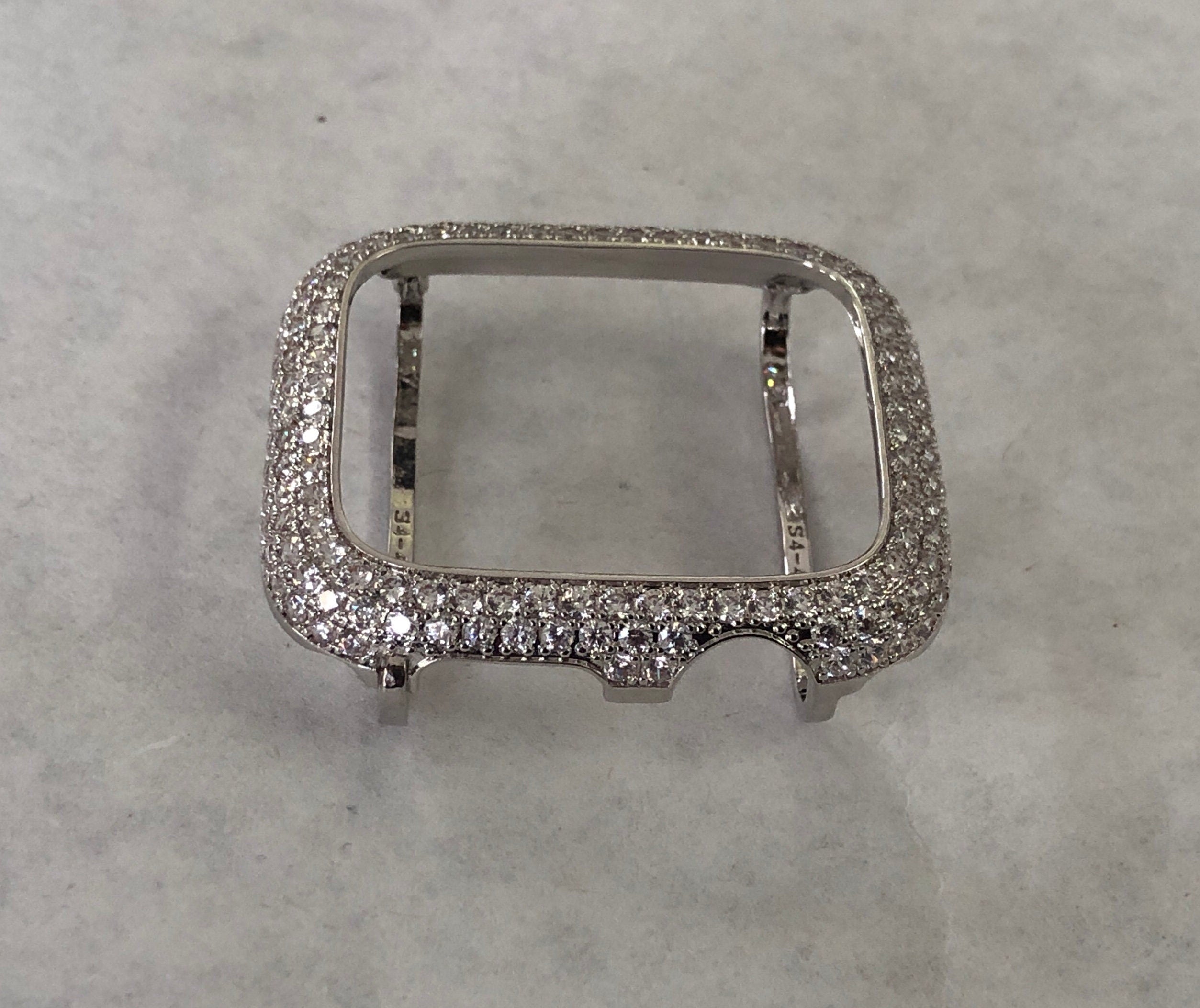 Series 10-11 Apple Watch Band Silver Stainless Steel Swarovski Crystals & or Apple Watch Cover 2.5mm Lab Diamond Bezel Iwatch Case 38mm-49mm