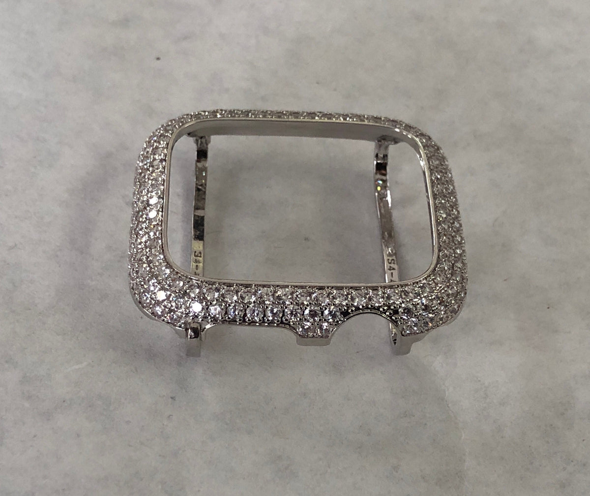 Series 10-11 Apple Watch Band Silver Stainless Steel Swarovski Crystals & or Apple Watch Cover 2.5mm Lab Diamond Bezel Iwatch Case 38mm-49mm