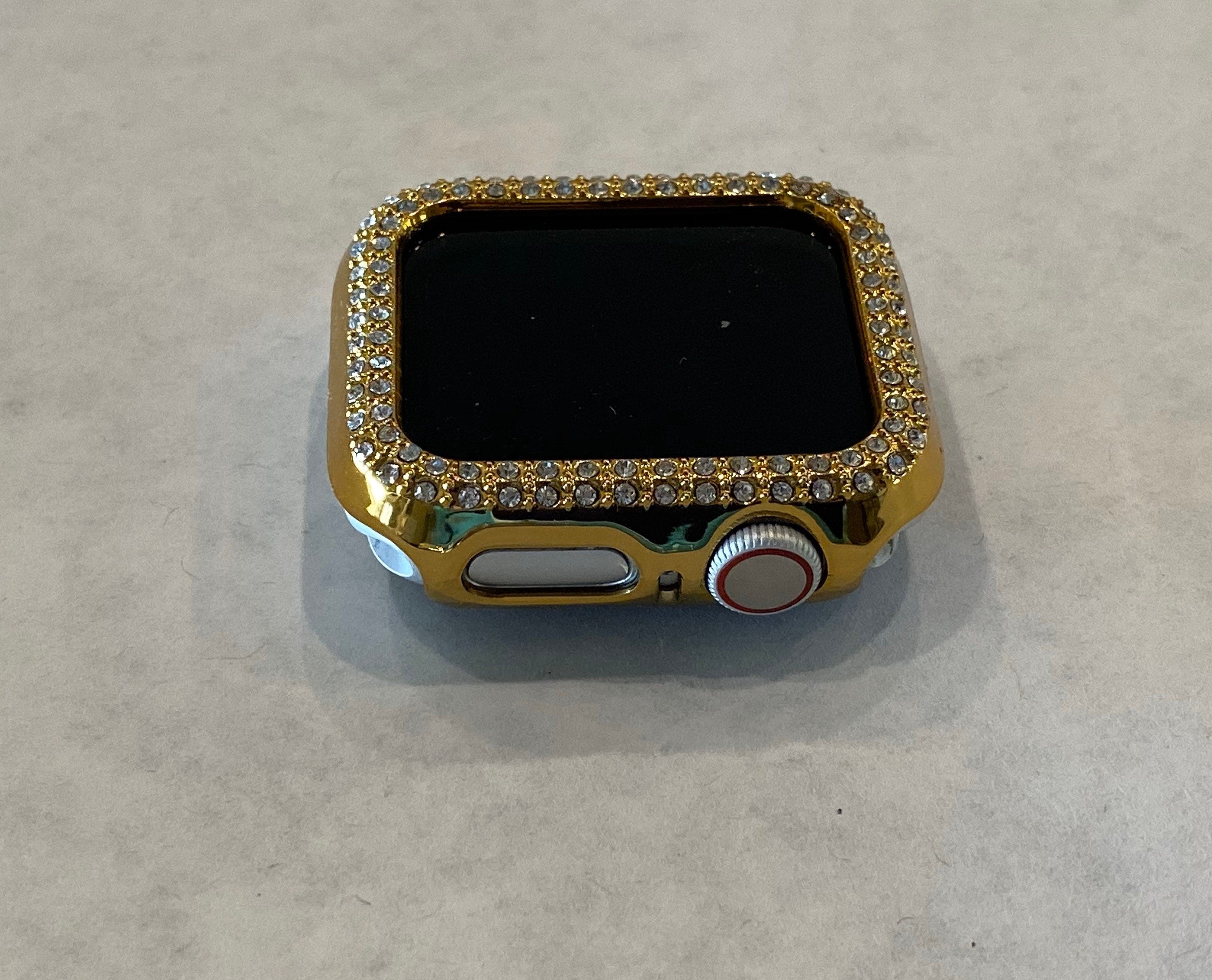 Yellow Gold Crystal Apple Watch Case Swarovski Crystals Bling Iphone Watch Case 38mm-49mm Series 10