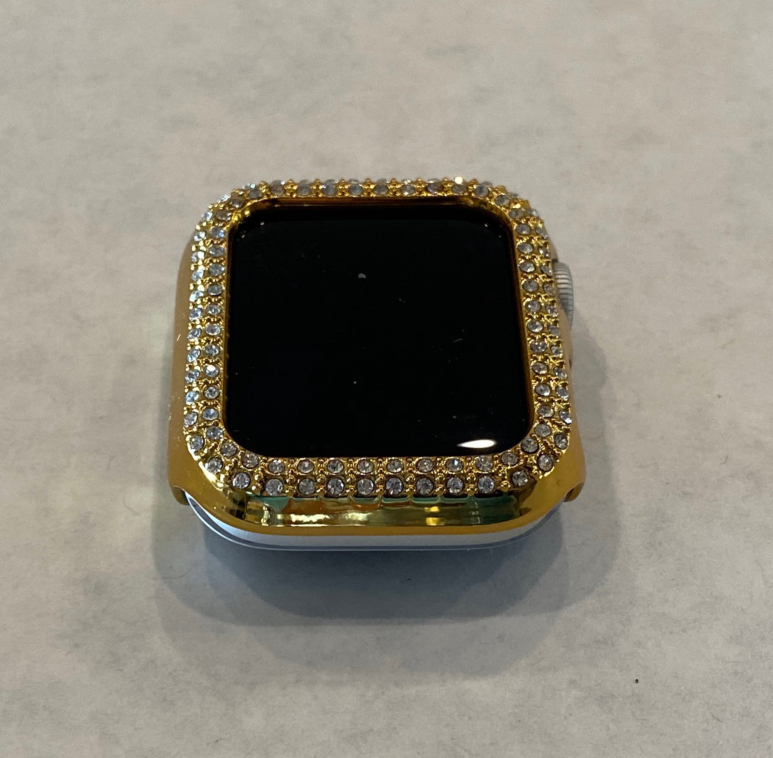 Yellow Gold Crystal Apple Watch Case Swarovski Crystals Bling Iphone Watch Case 38mm-49mm Series 10-11