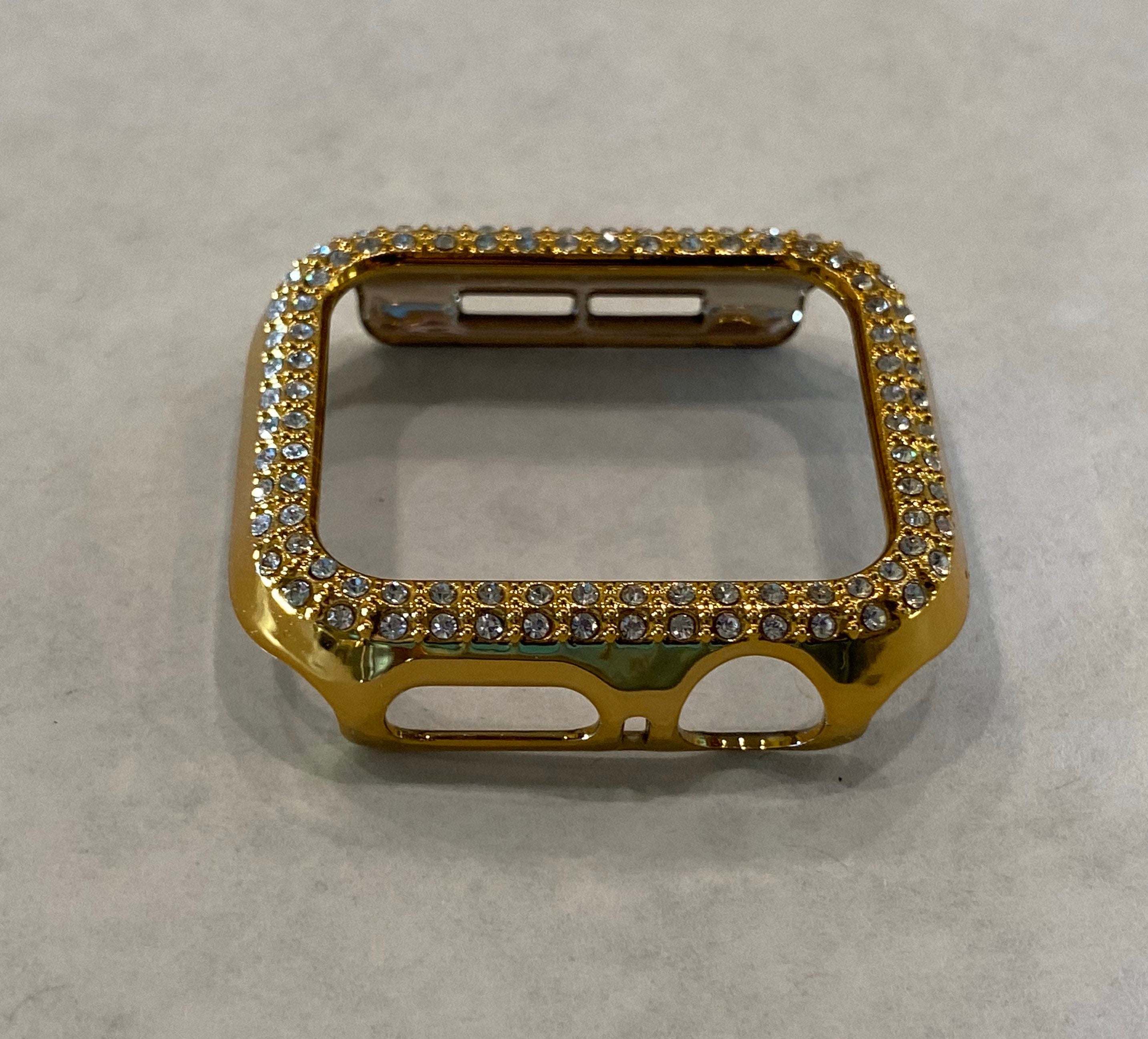 Yellow Gold Crystal Apple Watch Case Swarovski Crystals Bling Iphone Watch Case 38mm-49mm Series 10