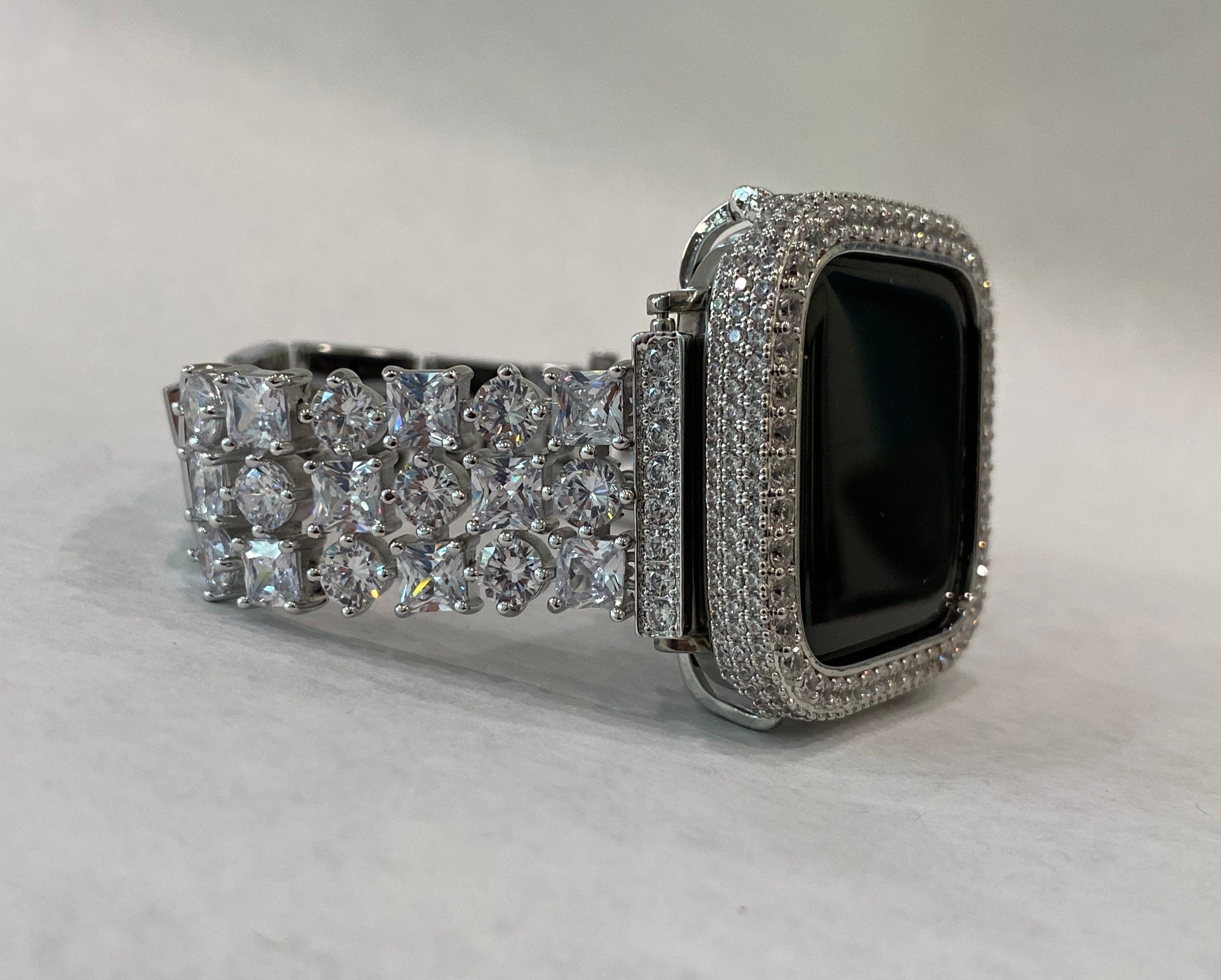 Apple Watch Band 49mm Ultra Silver Swarovski Crystals & or Apple Watch Cover Lab Diamond Bezel Case 38mm-46mm Iwatch Candy Series 10