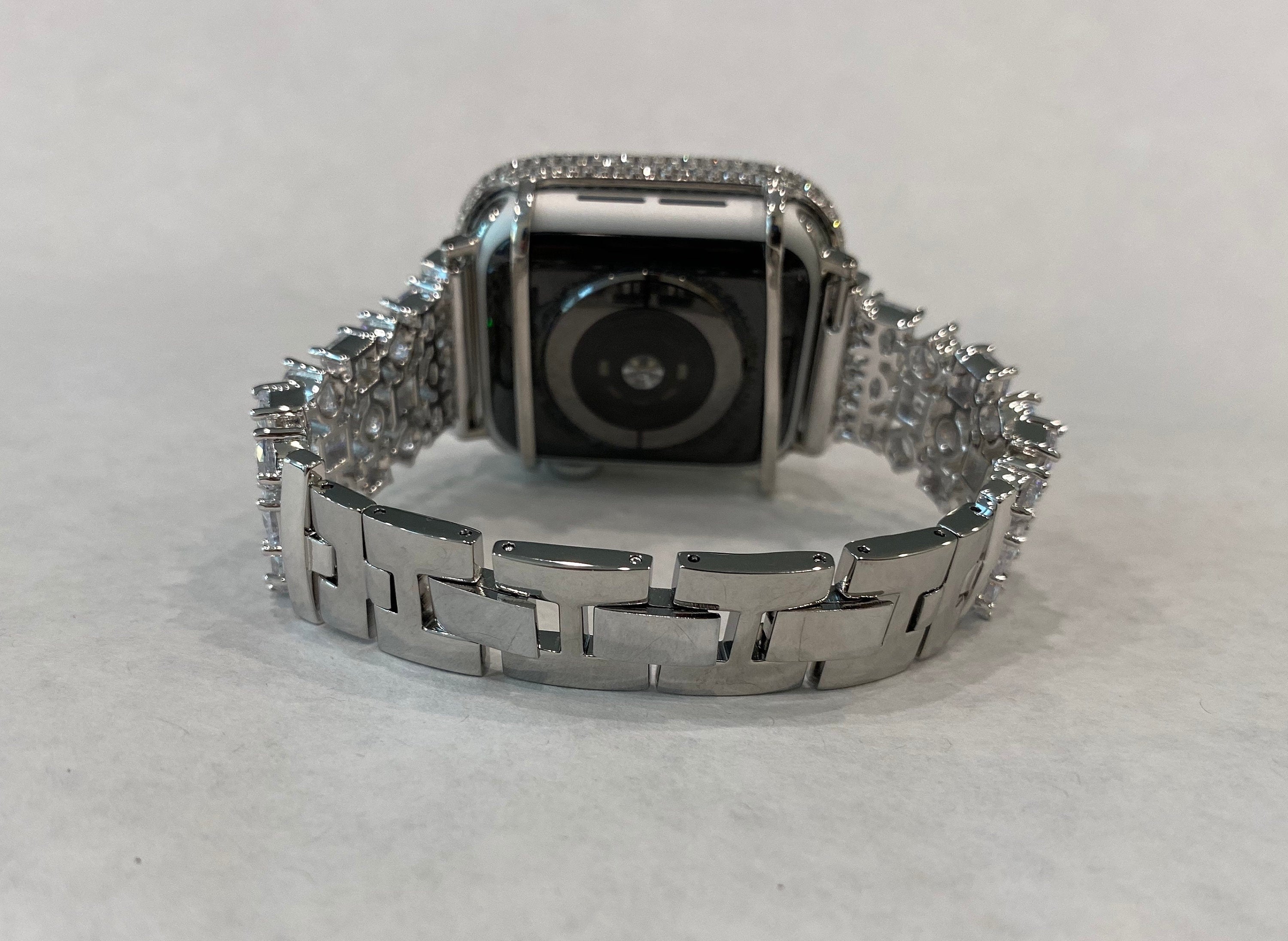 Apple Watch Band 49mm Ultra Silver Swarovski Crystals & or Apple Watch Cover Lab Diamond Bezel Case 38mm-46mm Iwatch Candy Series 10