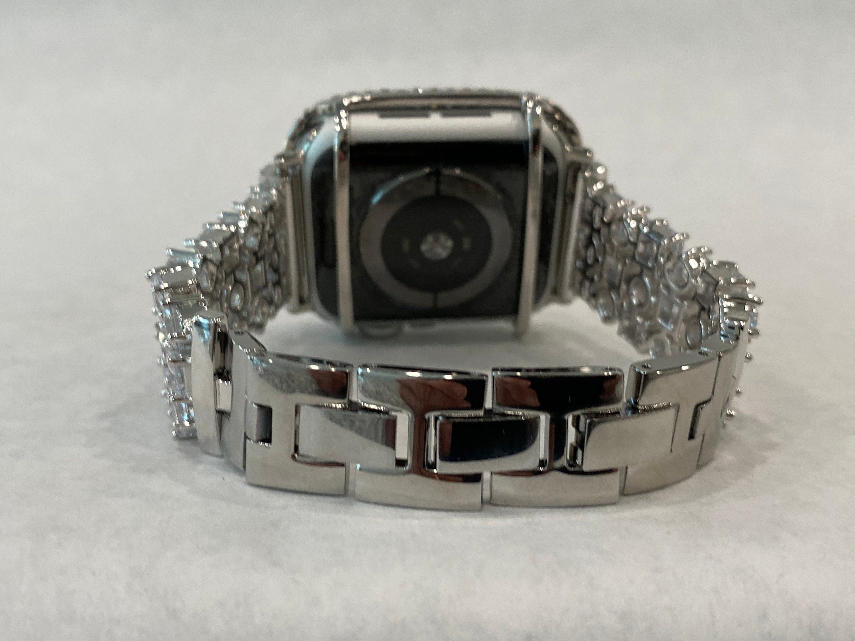Series 2-10 Apple Watch Band 41mm 45mm 49mm Ultra Swarovski Crystals & or Lab Diamond Bezel Apple Watch Case Bumper Smartwatch Bling Silver