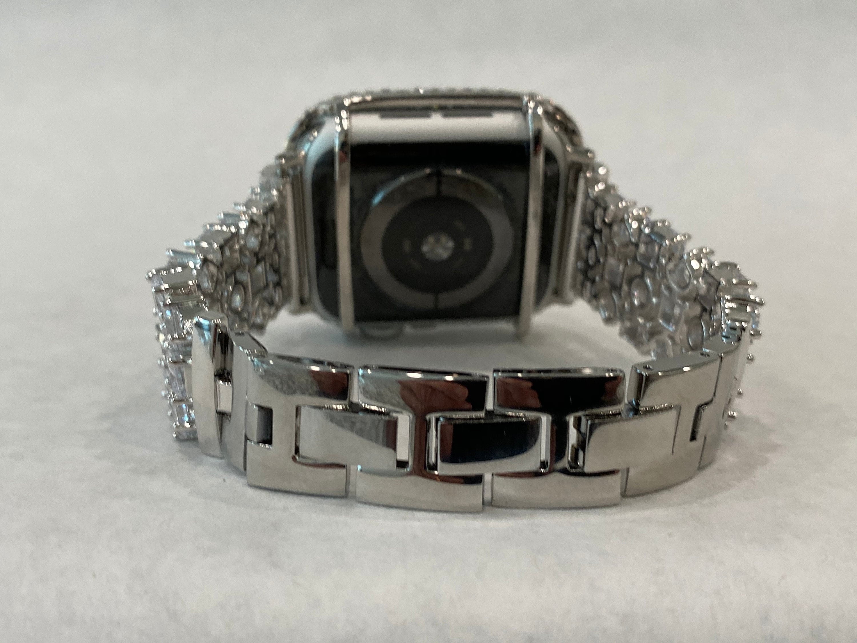 Series 10 Apple Watch Band Woman Silver Swarovski Crystals & or Apple Watch Cover Lab Diamond Bezel 38mm 40mm 41mm 42mm 44mm 46mm 45mm 49mm