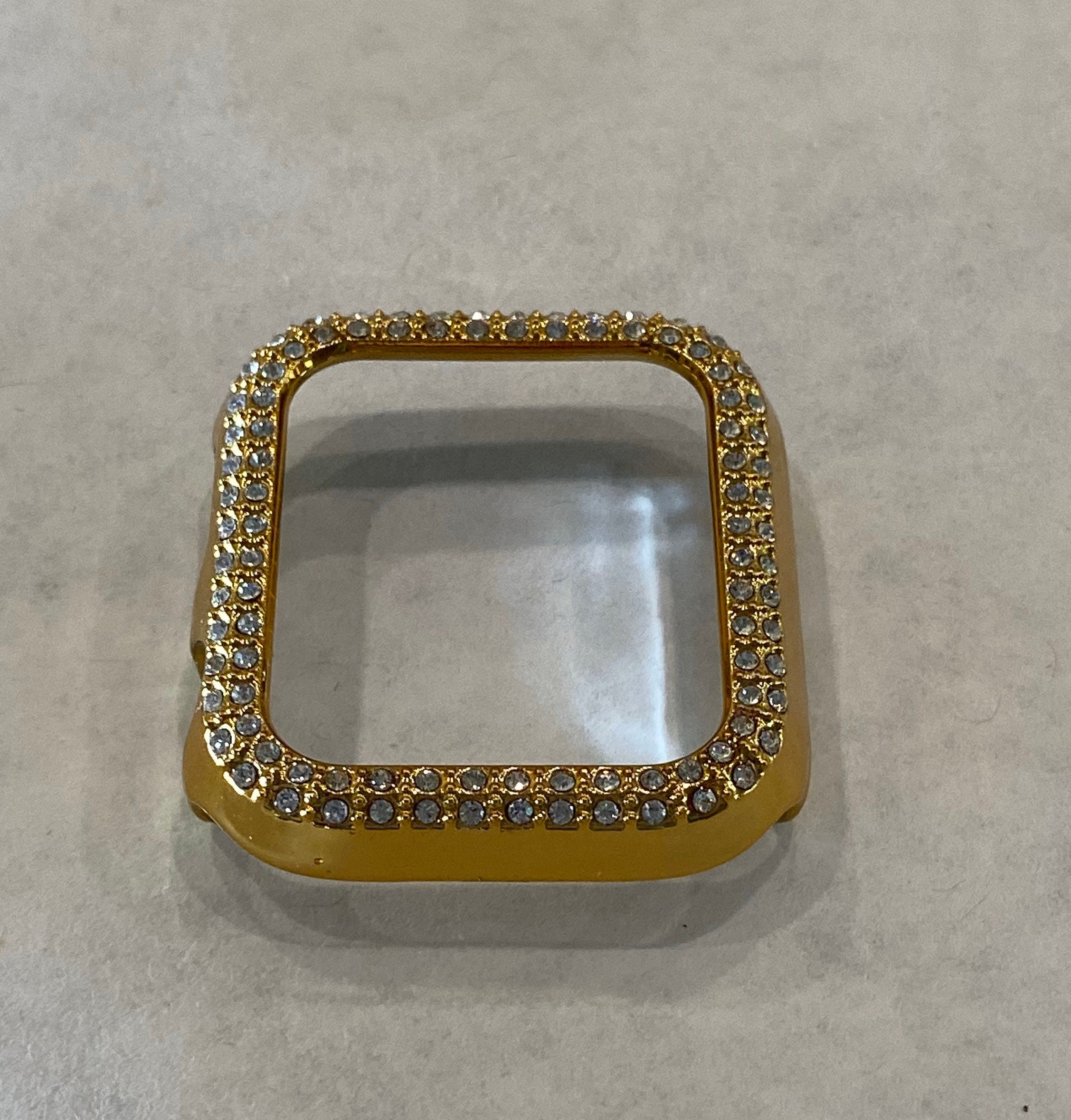 Yellow Gold Crystal Apple Watch Case Swarovski Crystals Bling Iphone Watch Case 38mm-49mm Series 10-11