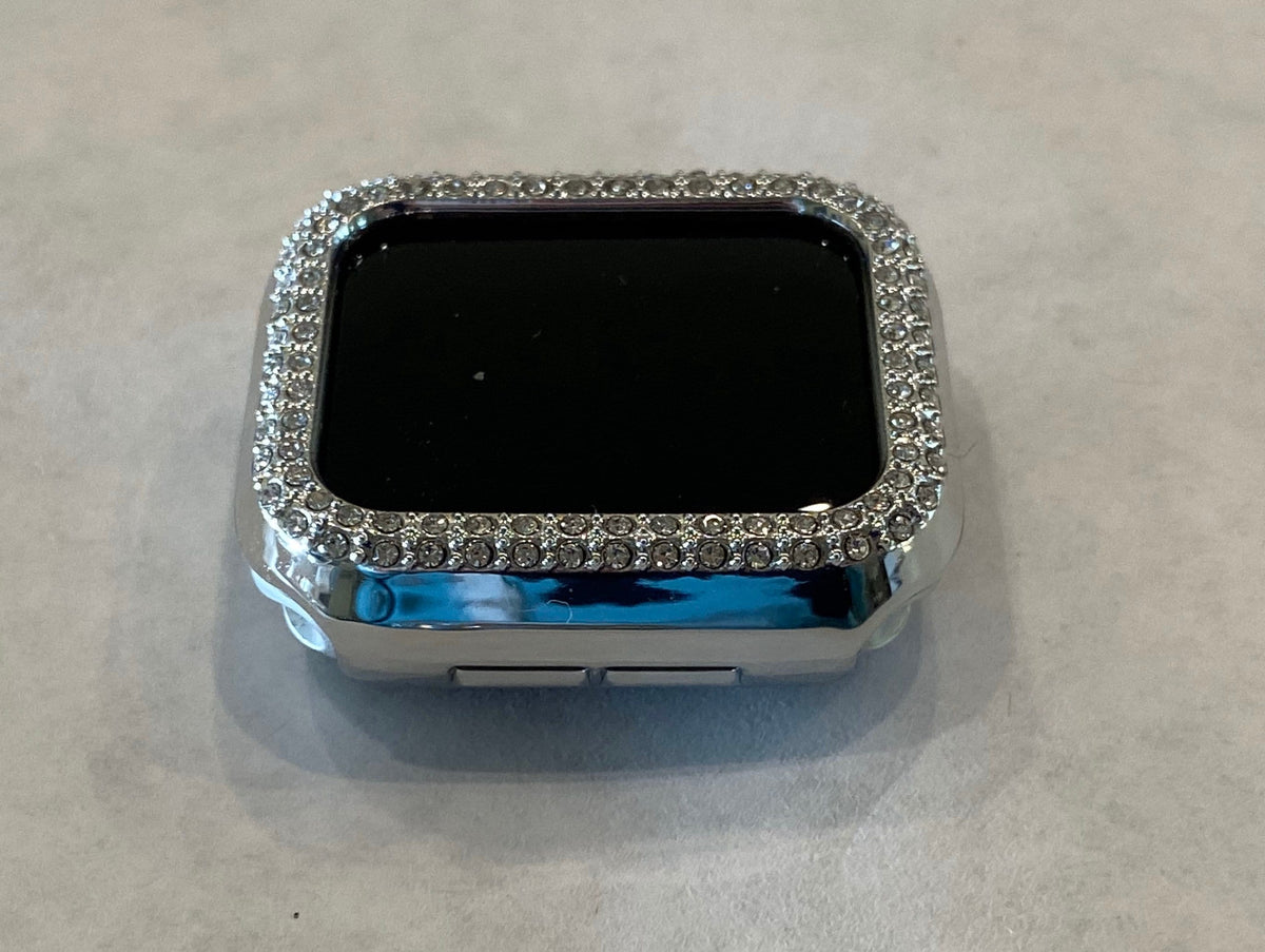 Apple Watch Case Swarovski Crystals Silver Iwatch Bumper Apple Watch Cover Bling 38mm-49mm Bling Iphone Watch Series 2-12