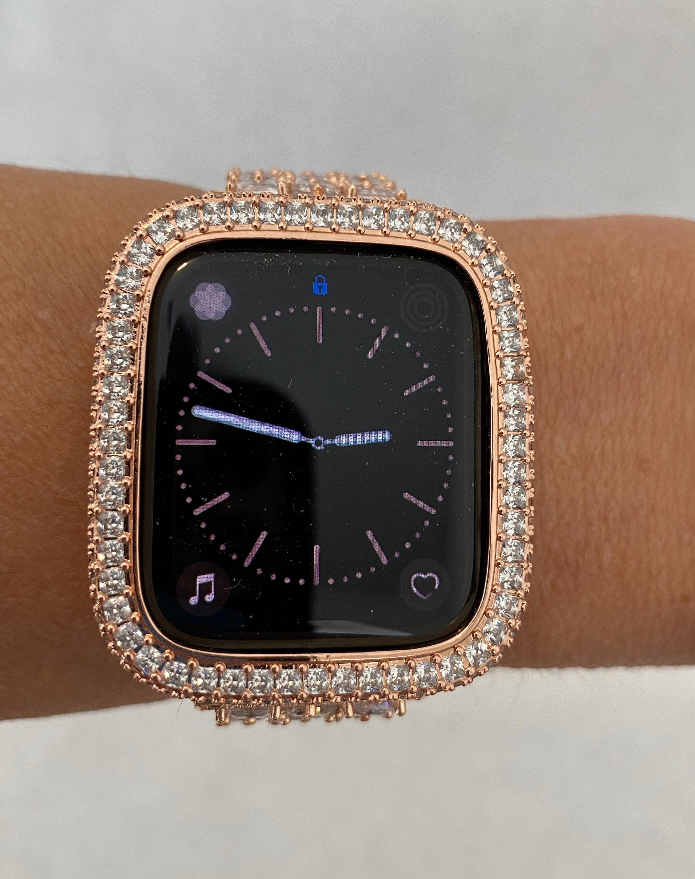 Rose Gold Apple Watch Cover with 2.5mm Square Lab Diamonds Apple Watch Case Smartwatch Bumper Bling 40mm 44mm Iwatch Candy Series 4-6