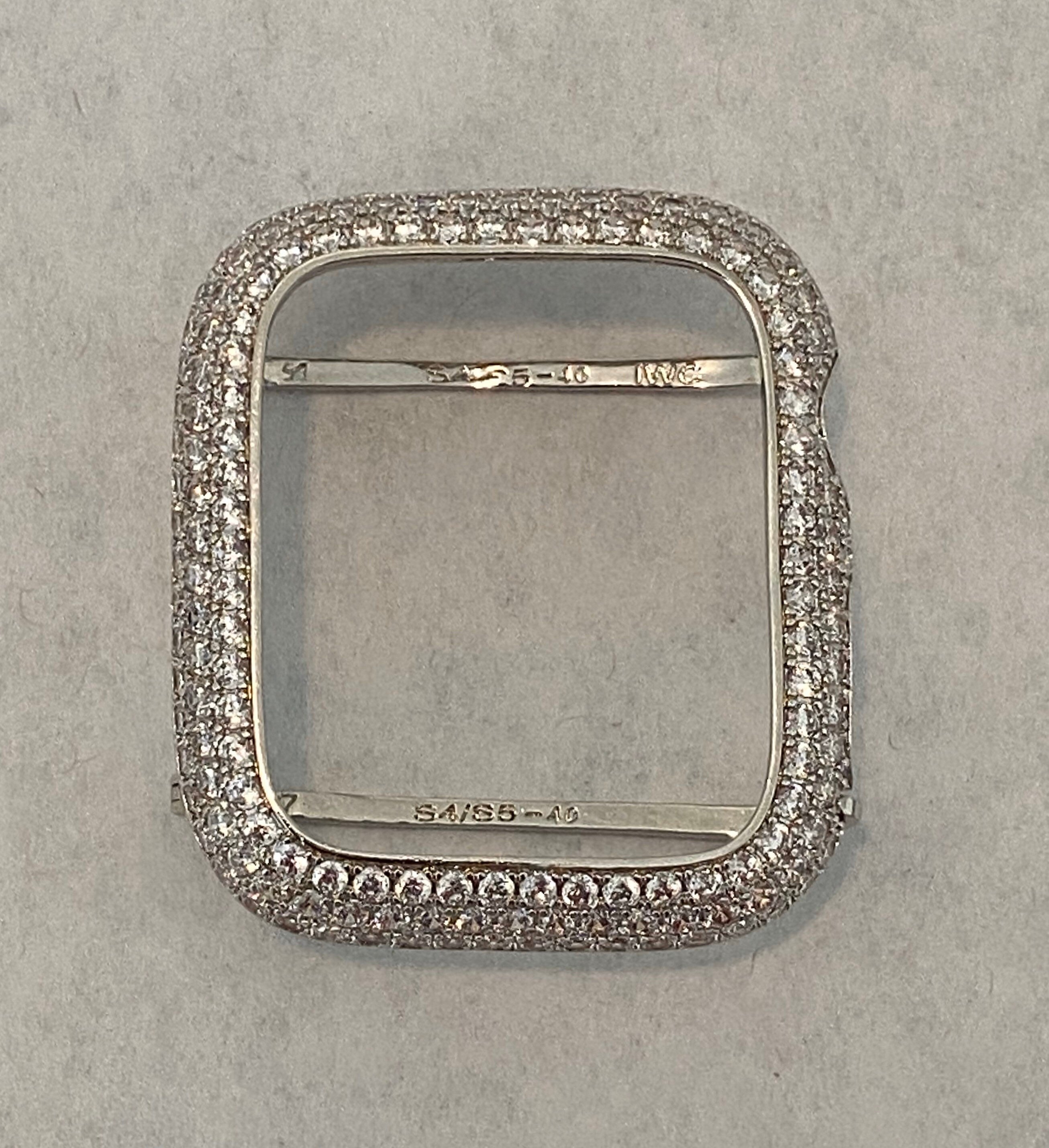 White Gold Apple Watch Band Women Silver & or Lab Diamond Apple Watch Cover Bezel Bling Iwatch Case 38 40 41 42 44 45 49mmm Ultra Series 2-9