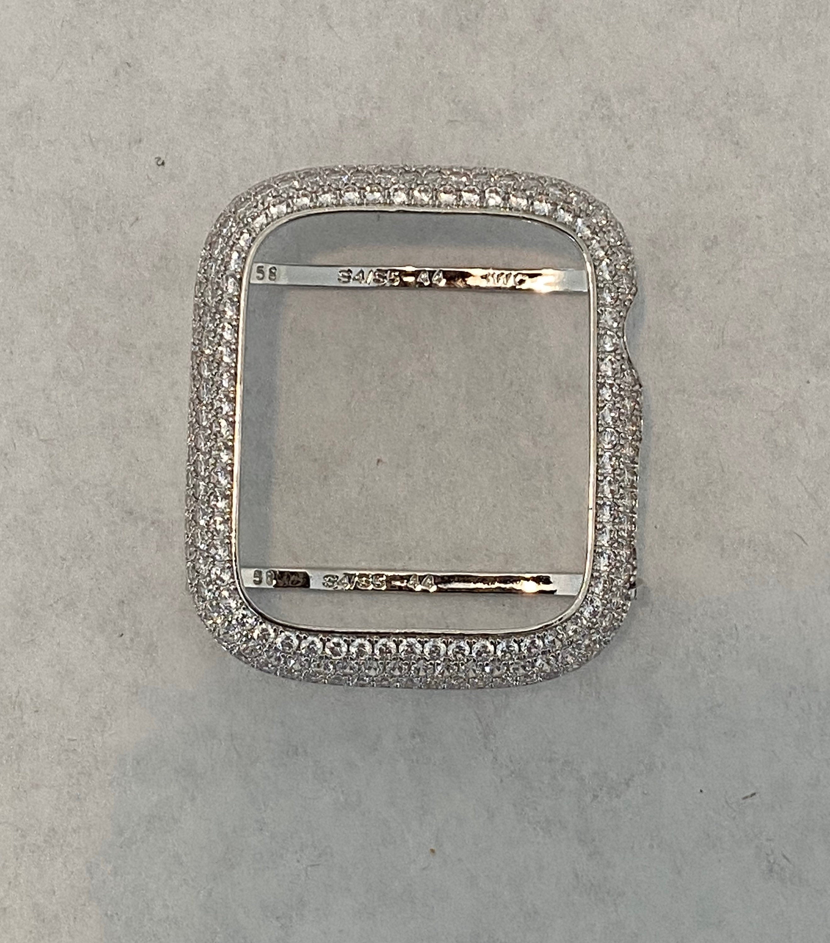 Series 10-11Apple Watch Band Silver Stainless Steel 38mm-49mm Ultra & or Apple Watch Case Lab Diamond Bezel Iphone Watch Cover Bling
