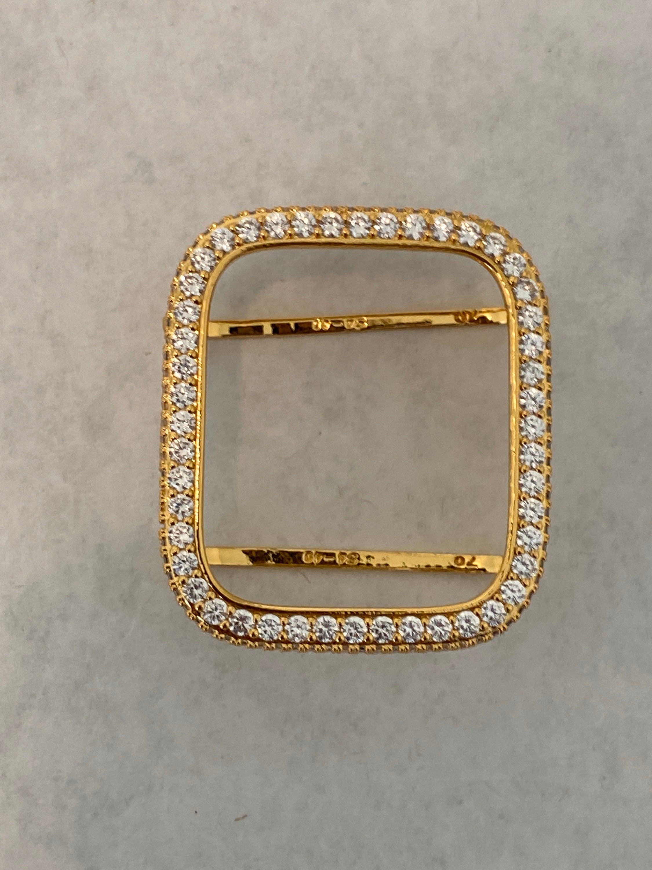 Custom Apple Watch Band Gold Stainless 38mm-49mm Ultra & or Iced Out Lab Diamond Bezel Cover Gift for Him Series 10-11